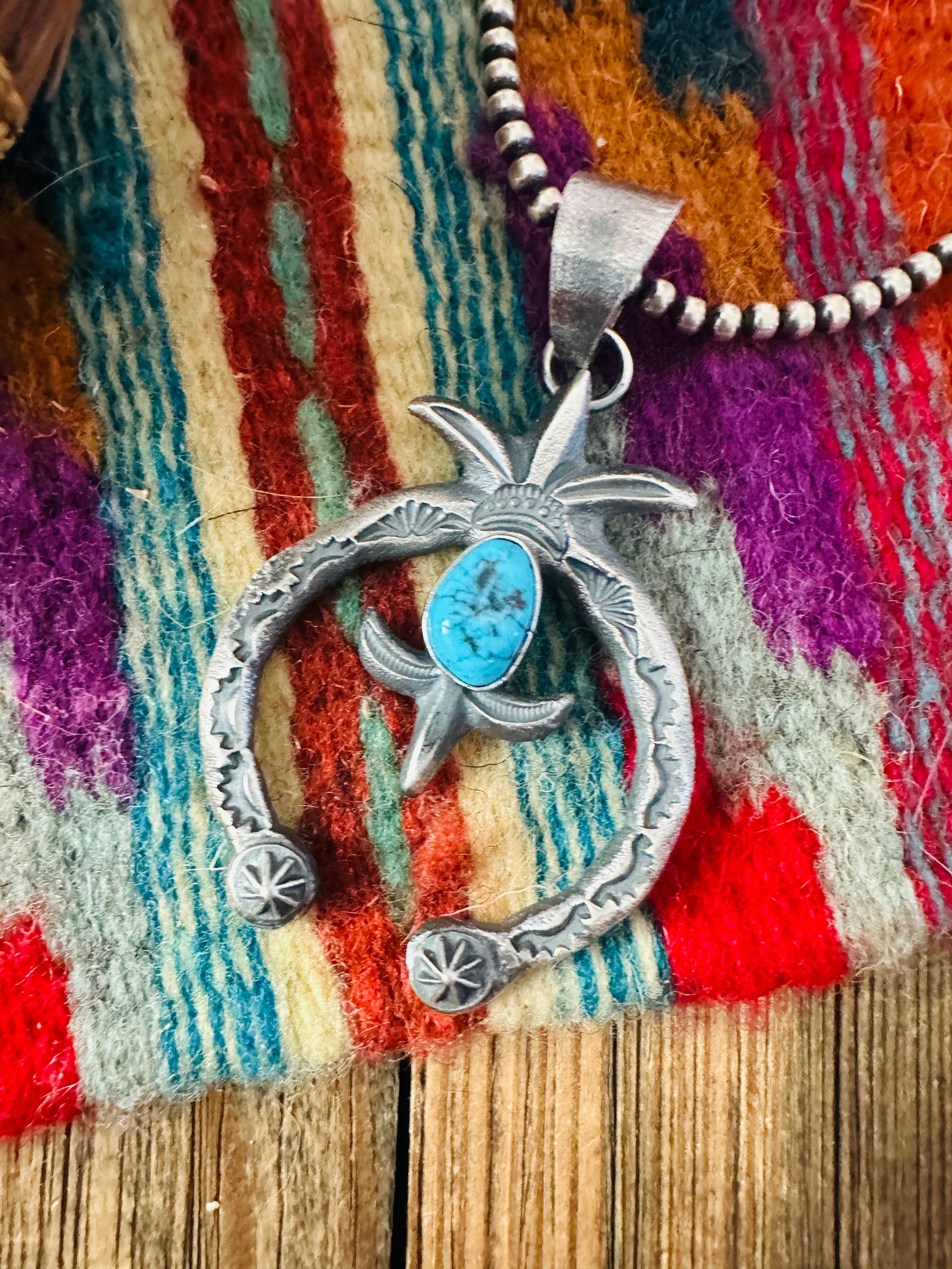 Handcrafted Sterling Silver & Kingman Turquoise Naja Pendant by Kevin Billah