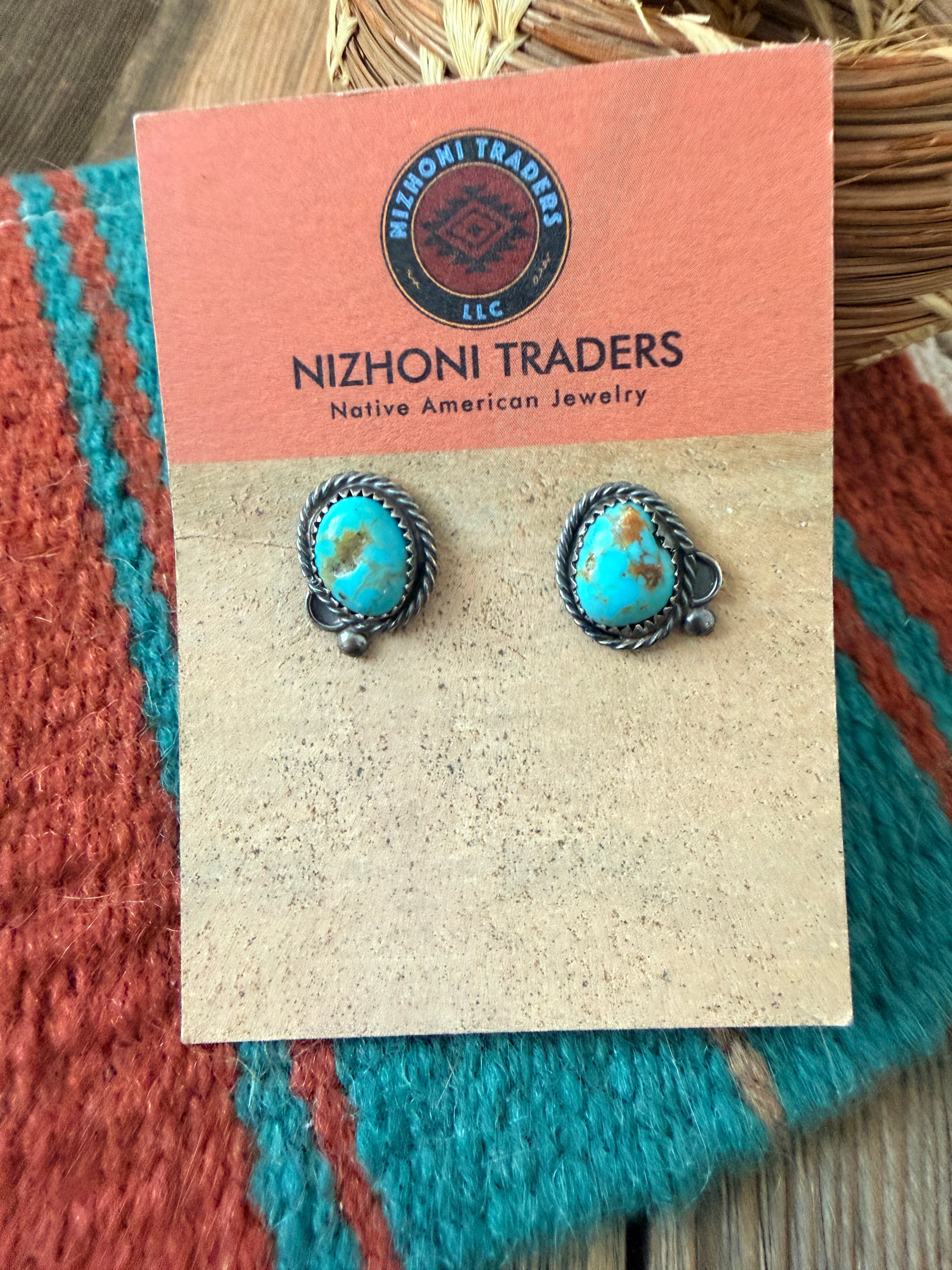 Handcrafted Turquoise & Sterling Silver Stud Earrings by Jacqueline Silver