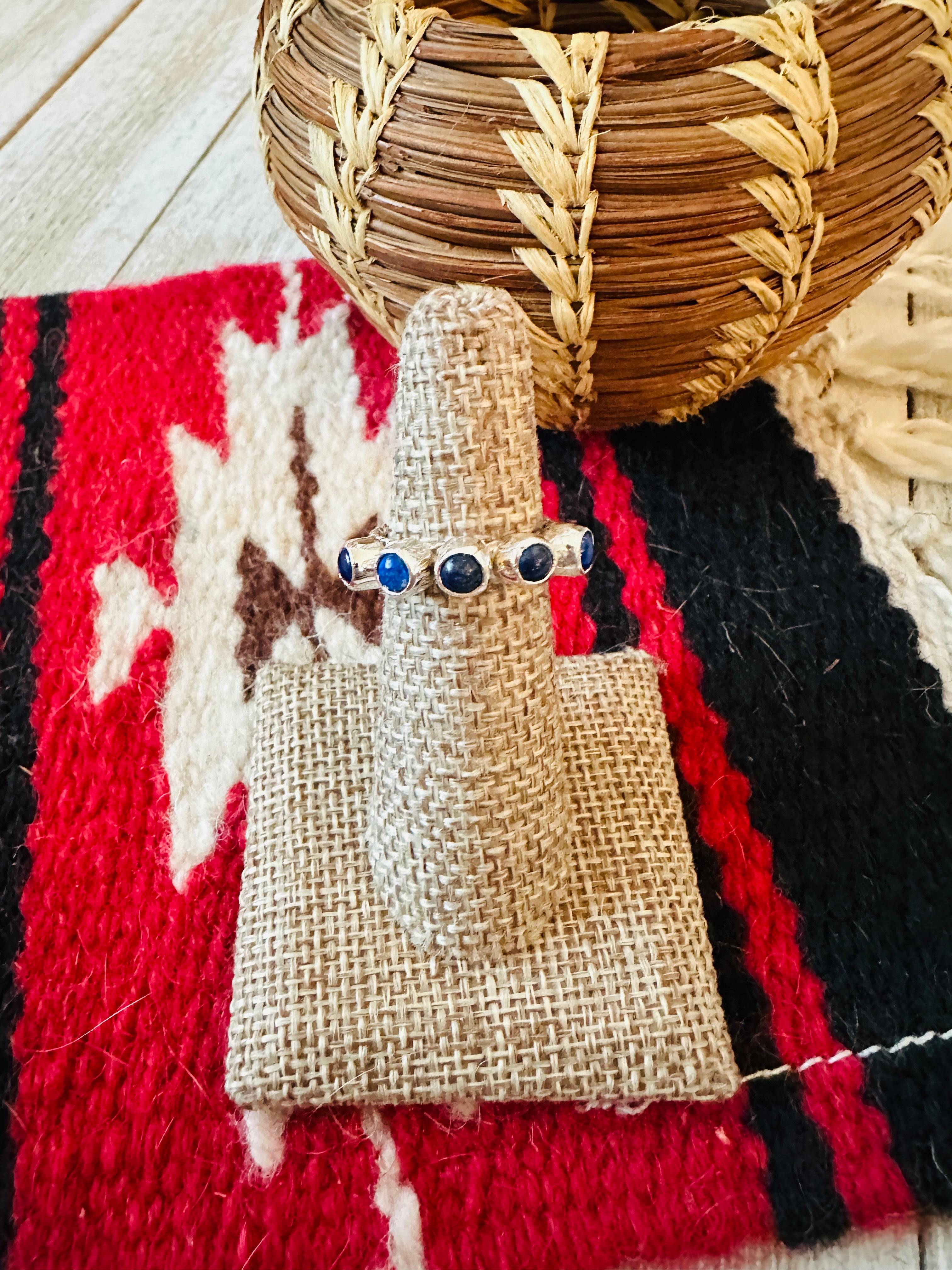 Handcrafted Lapis & Sterling Silver Band Ring Size 5.5