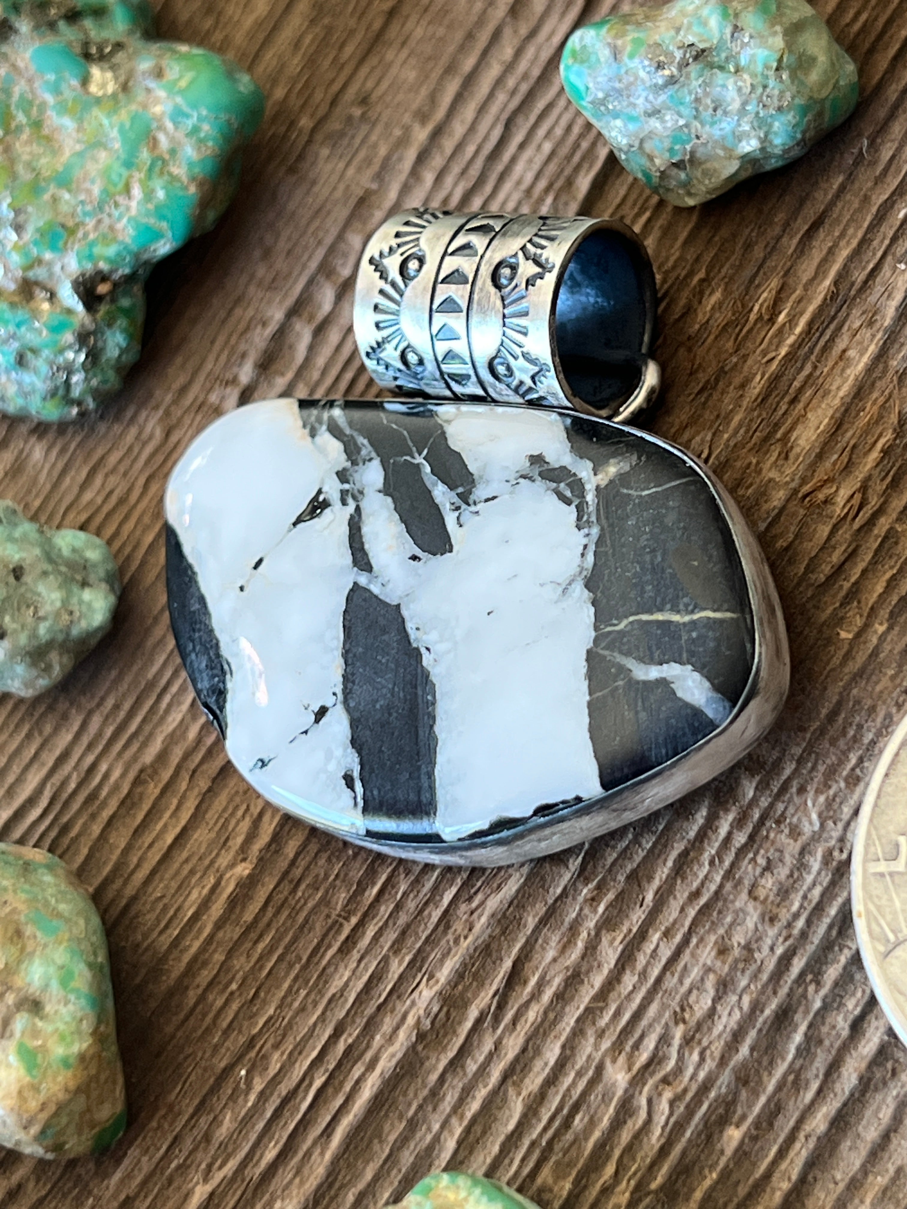 Handcrafted Sterling Silver and White Buffalo Solo Pendant by Angela Martin