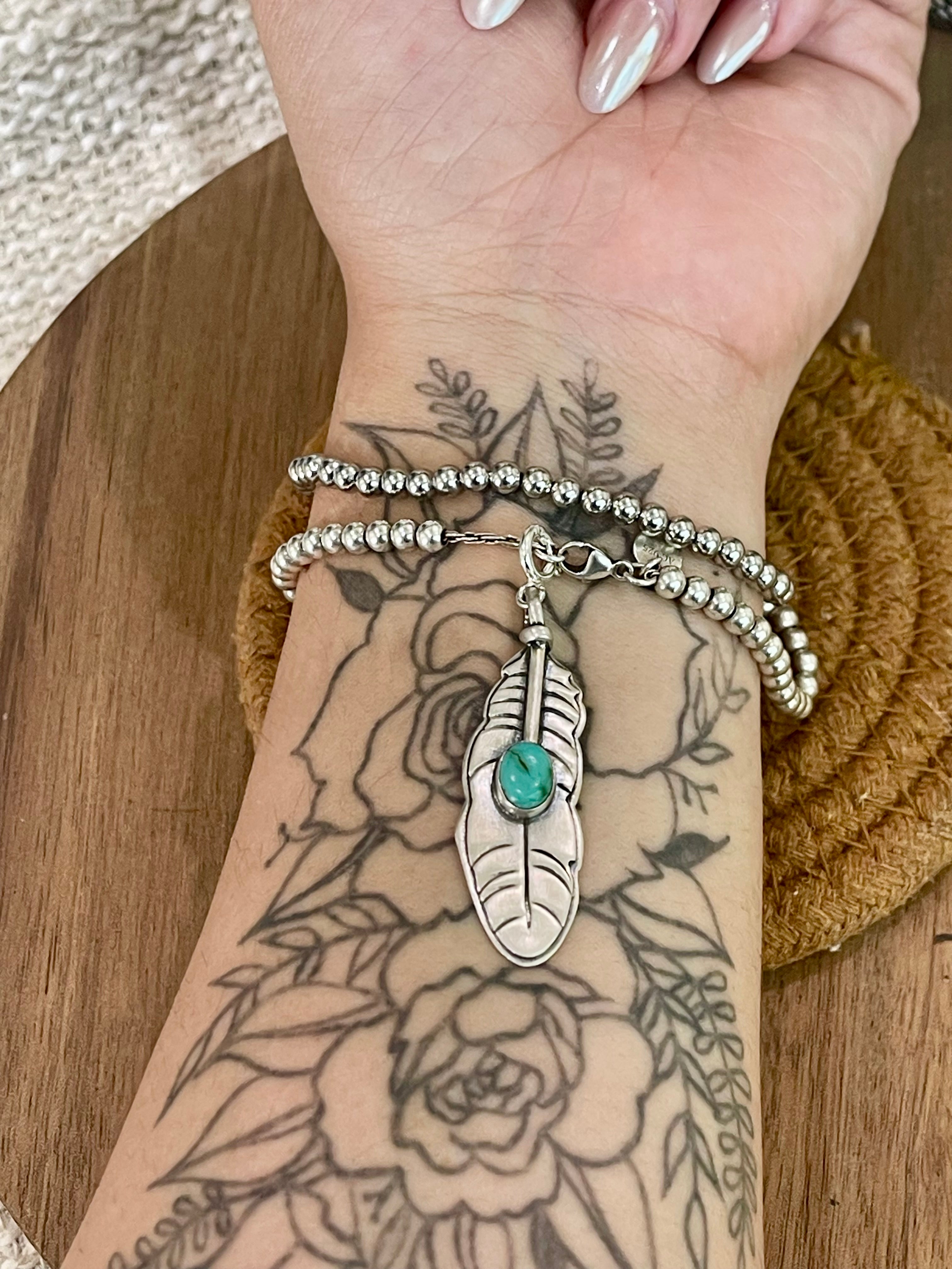 Handmade Sterling Silver & Turquoise Feather Charm