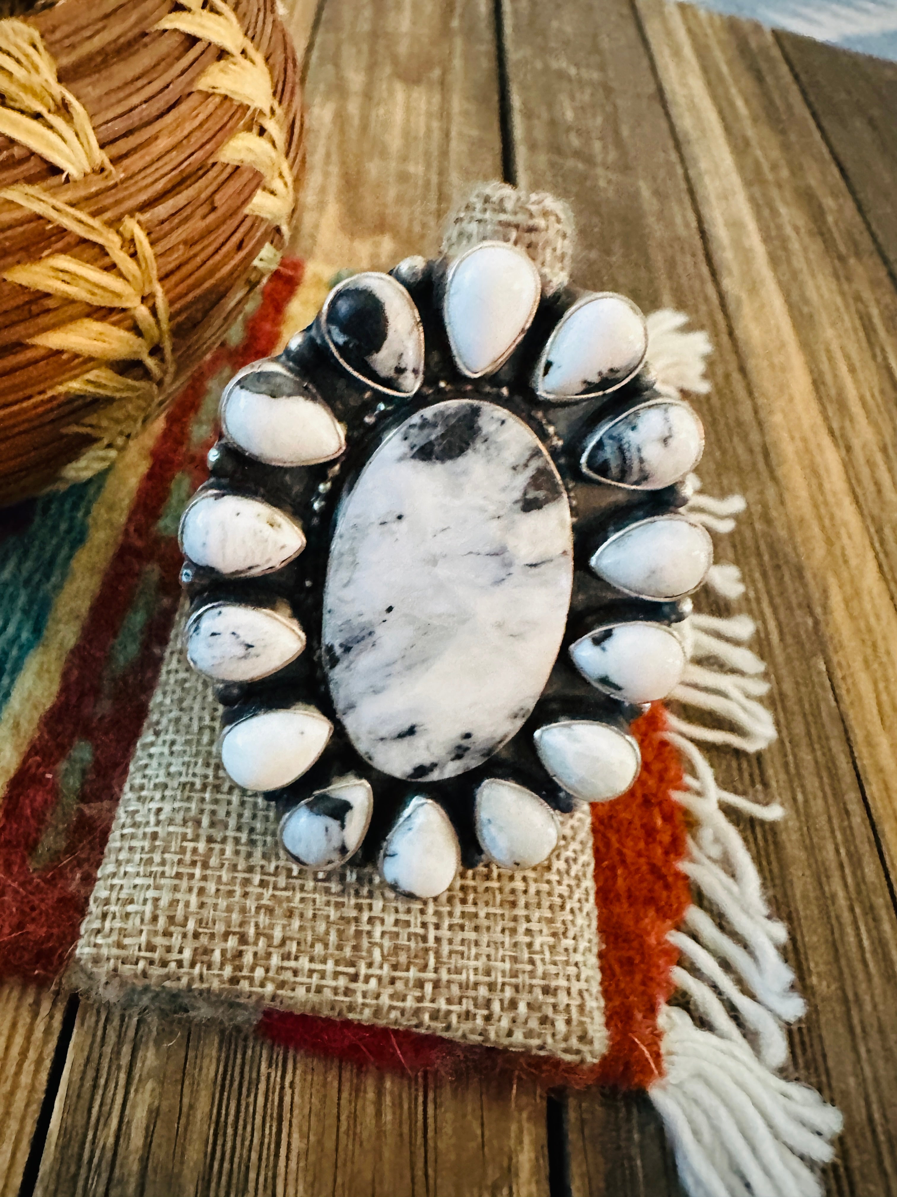 Handcrafted White Buffalo & Sterling Silver Adjustable Ring by Sheila Becenti