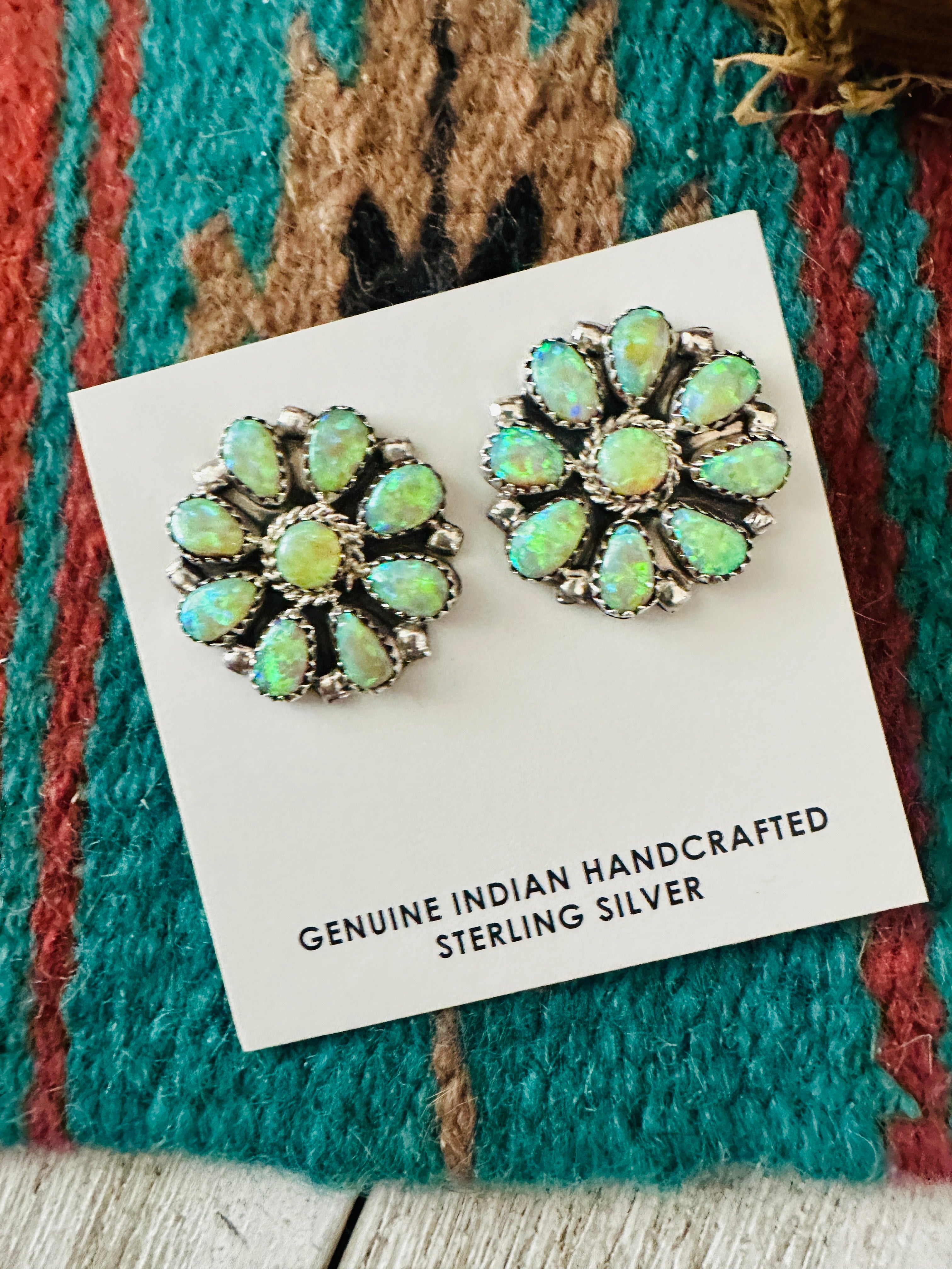 Handcrafted Opal & Sterling Silver Cluster Post Earrings