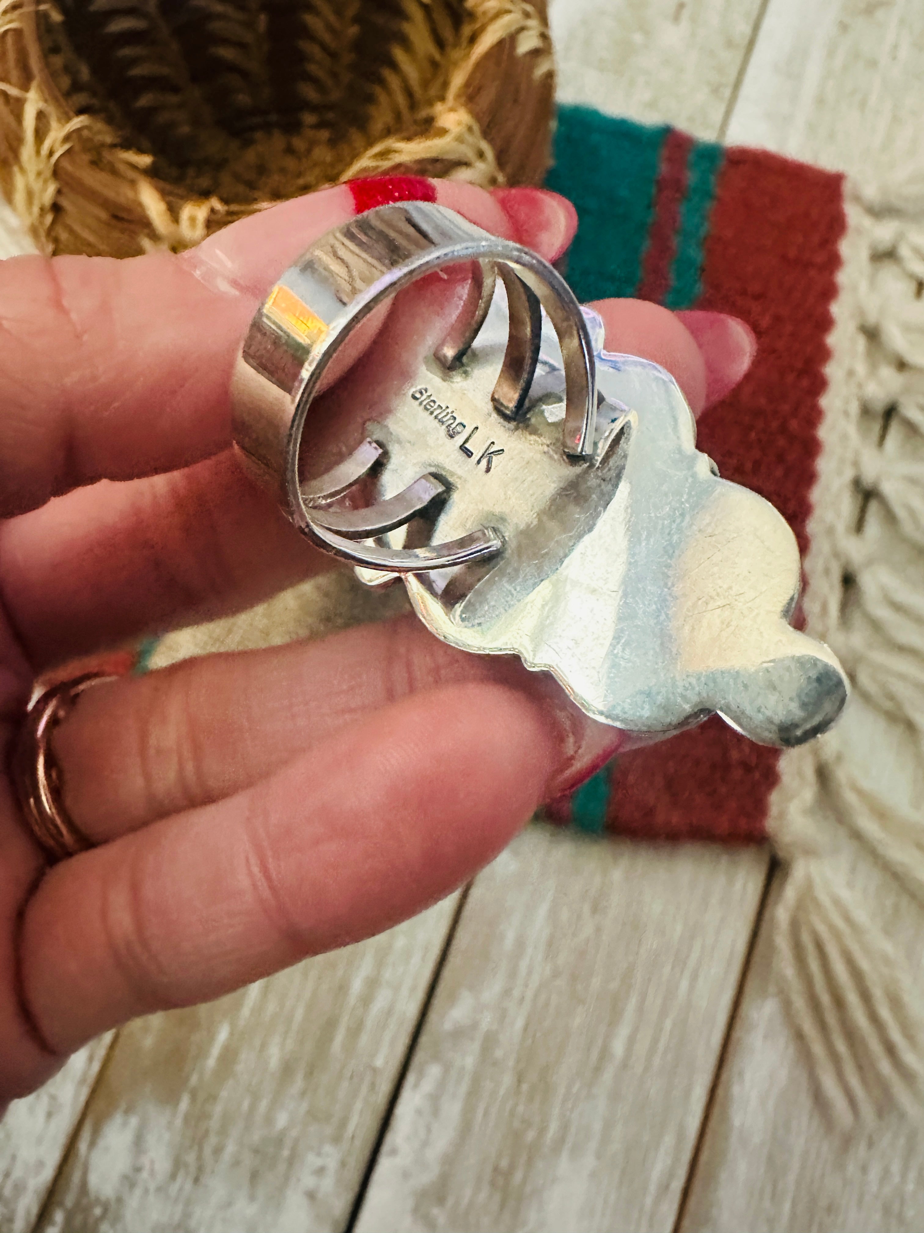 Handcrafted Kingman Turquoise & Sterling Silver Ring Size 7