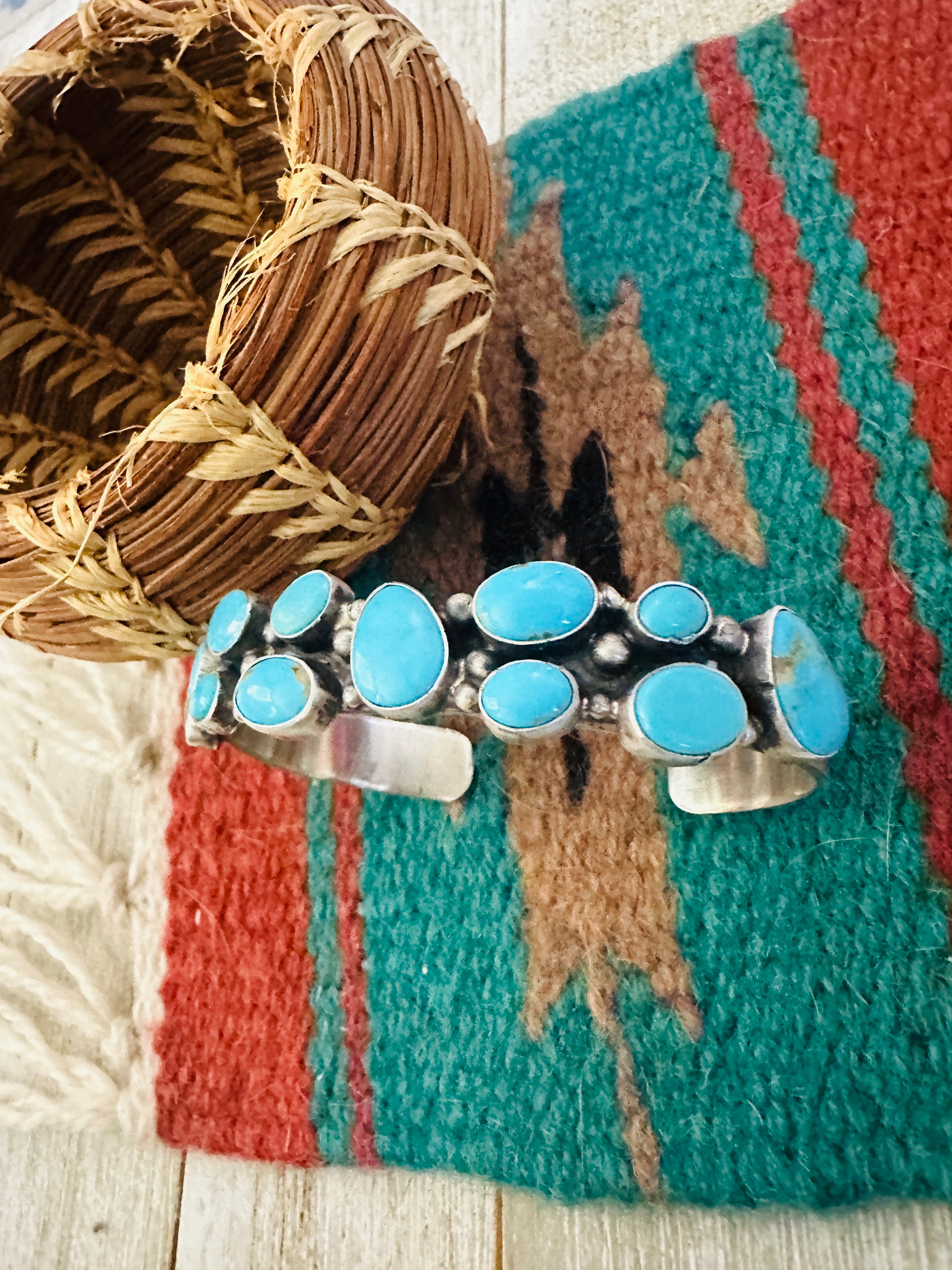 Handcrafted Turquoise & Sterling Silver Cuff Bracelet by Bobby Johnson