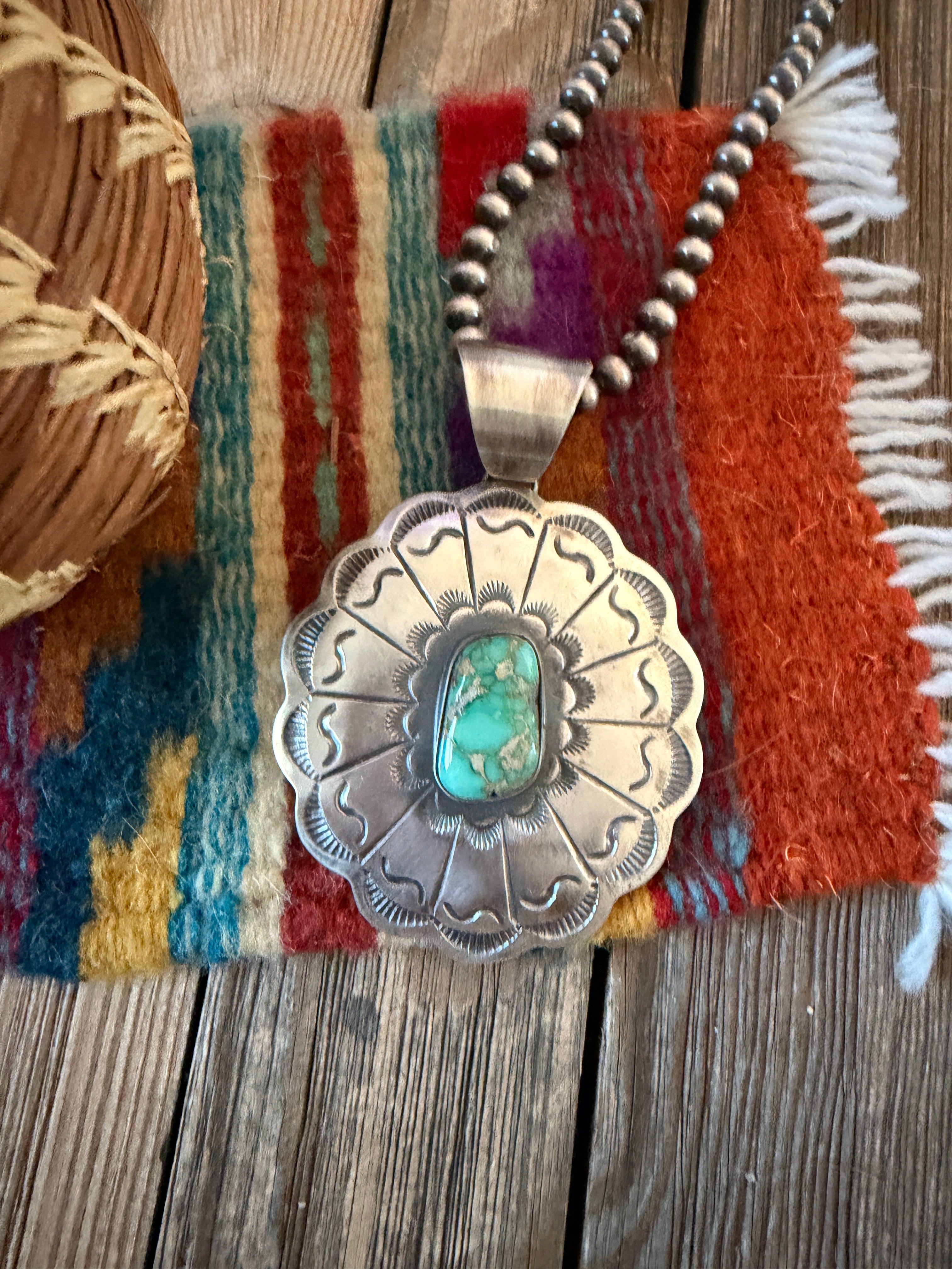 Handcrafted Turquoise and Sterling Silver Concho Pendant by Chimney Butte