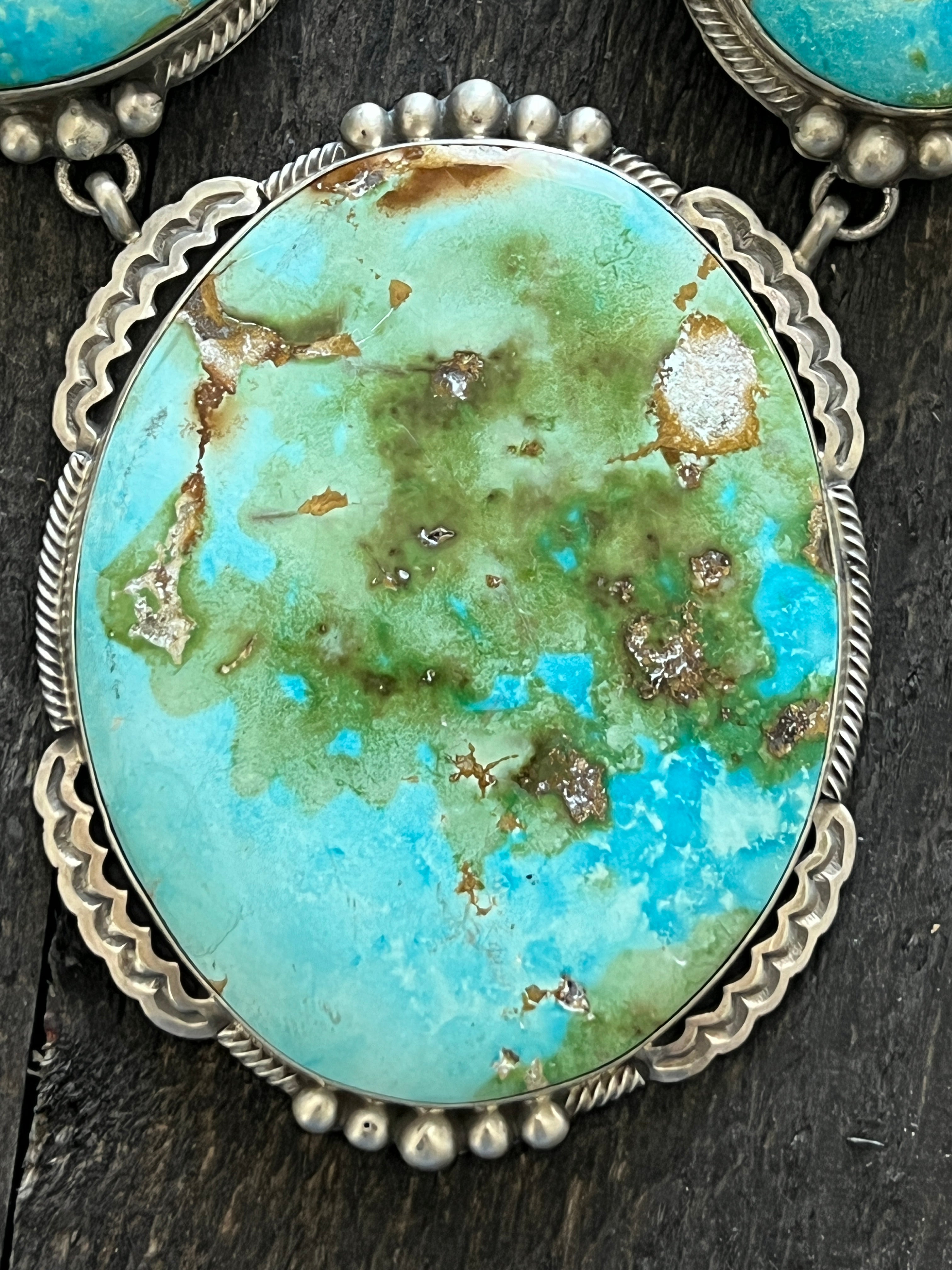 Massive Navajo Sterling Silver and Sonoran Mountain Turquoise Statement Necklace with Earrings by Talila Benally