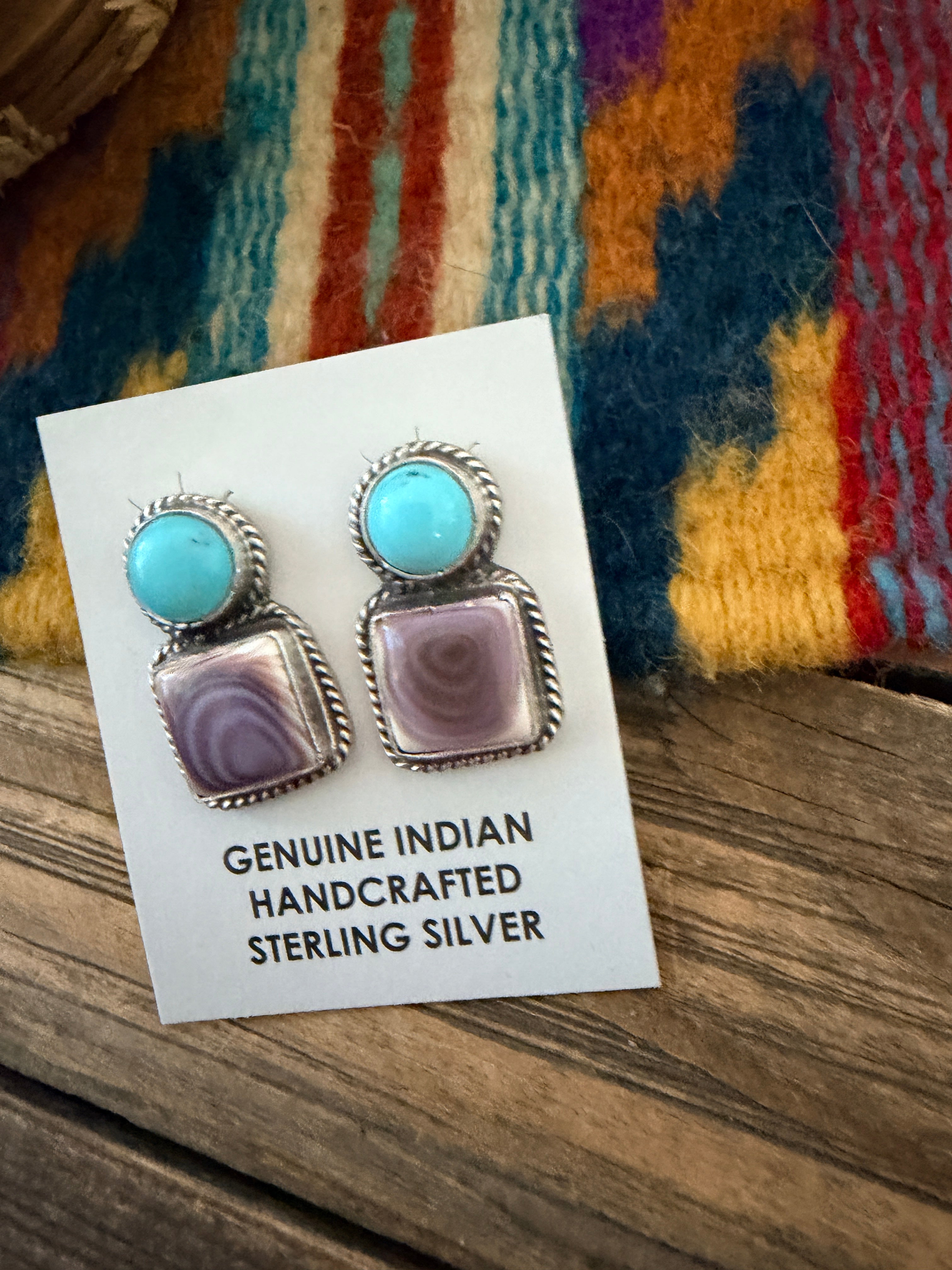 Handcrafted Agate, Turquoise & Sterling Silver Post Earrings by Marcella James