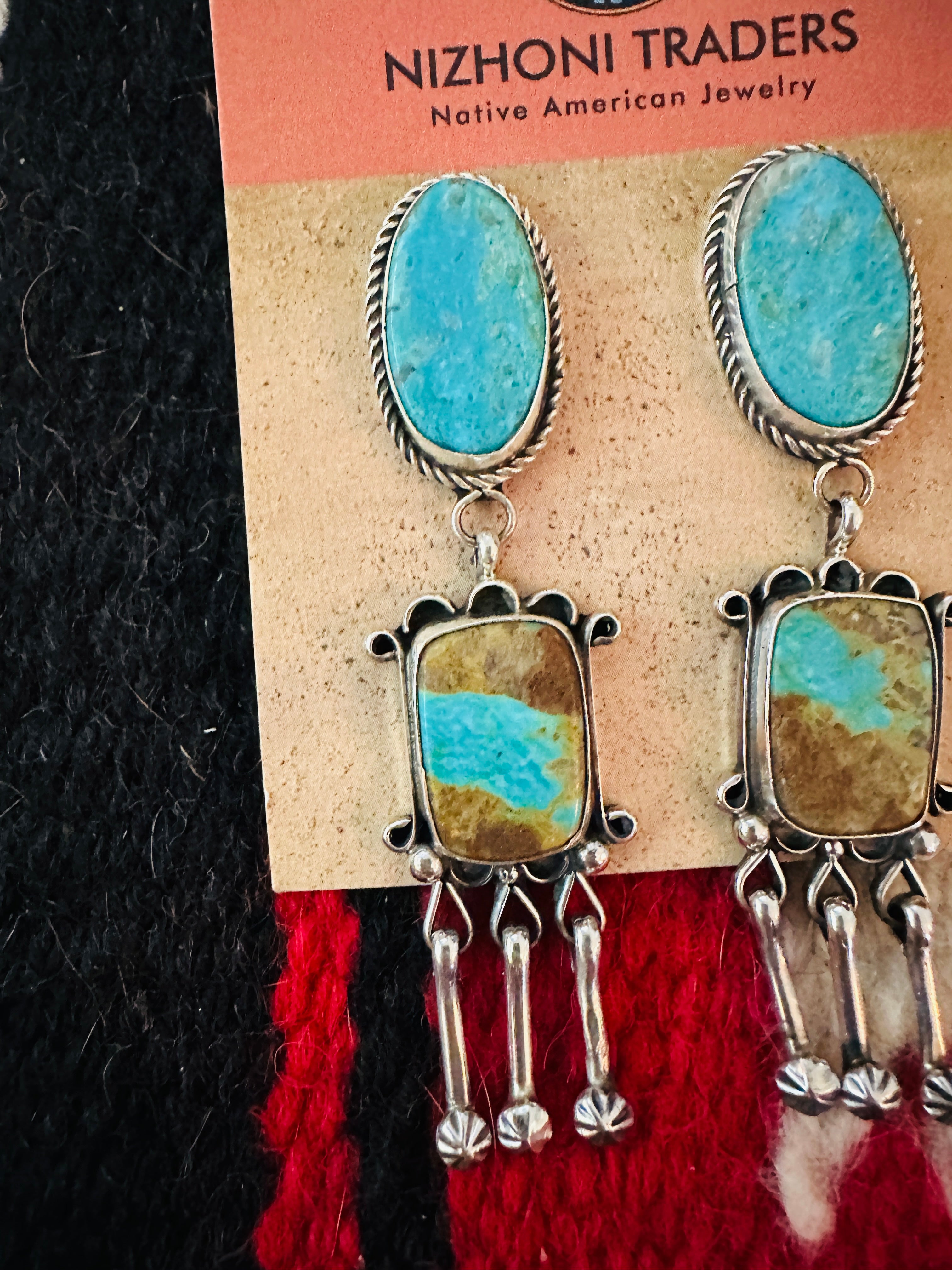 Handcrafted Royston Turquoise And Sterling Silver Dangle Earrings by Jacqueline Silver