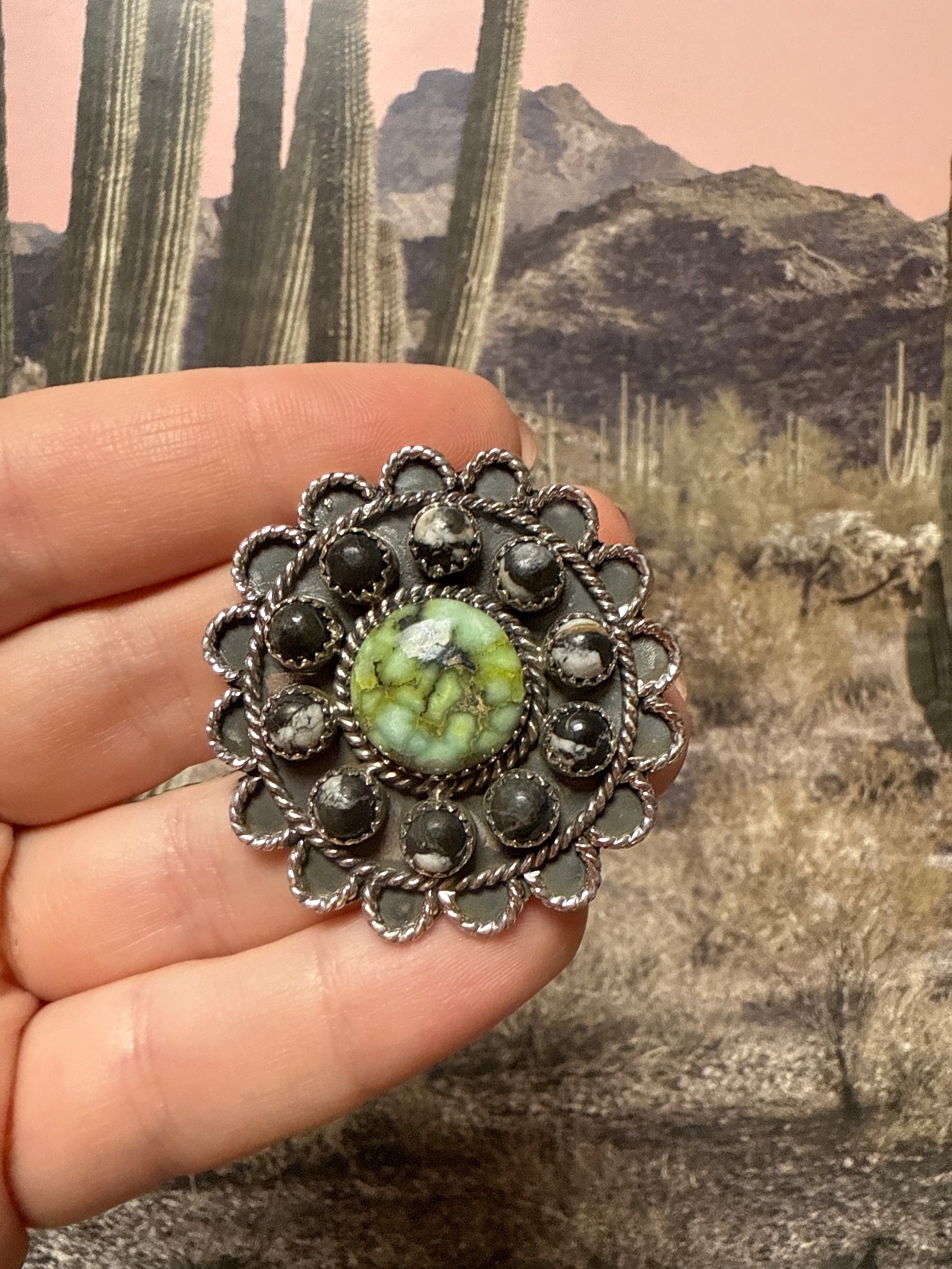 Handmade White Buffalo & Palomino Turquoise Sterling Adjustable Ring