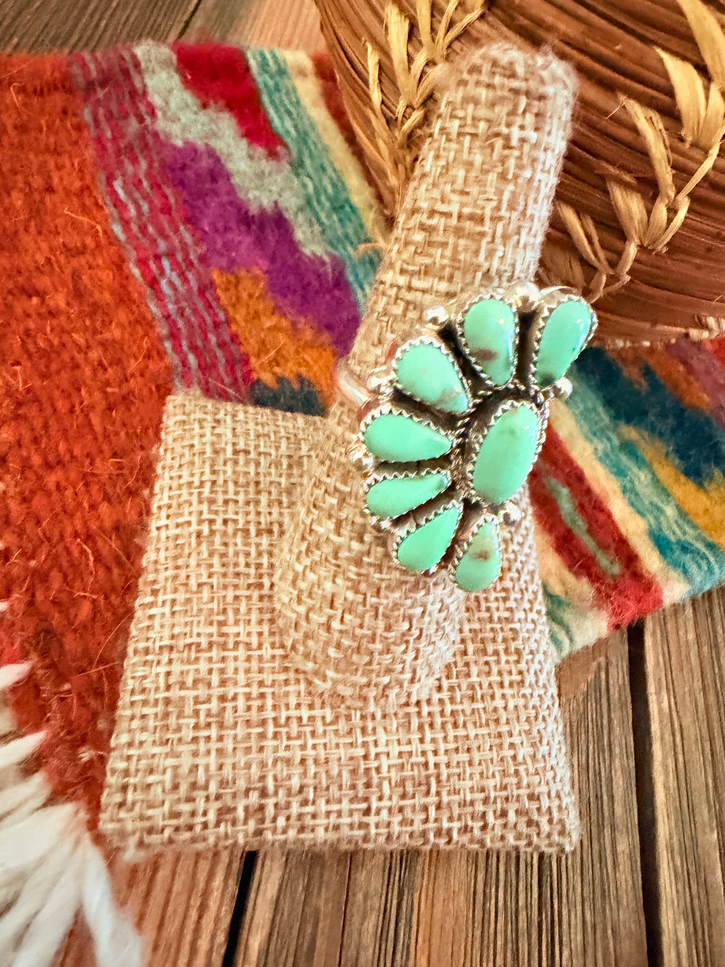 Handcrafted Turquoise & Sterling Silver Adjustable Cluster Ring