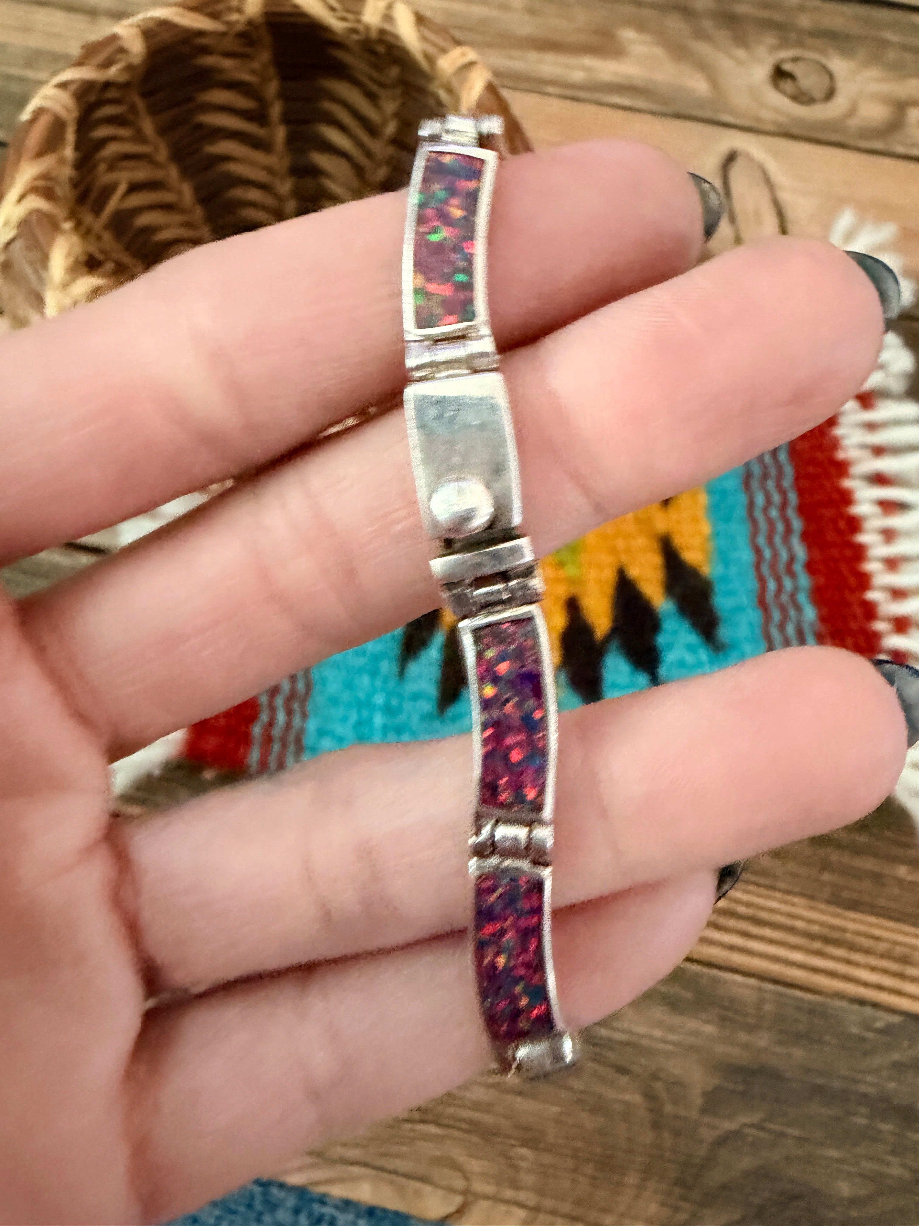 Handcrafted Old Pawn Sterling Silver & Opal Link Bracelet