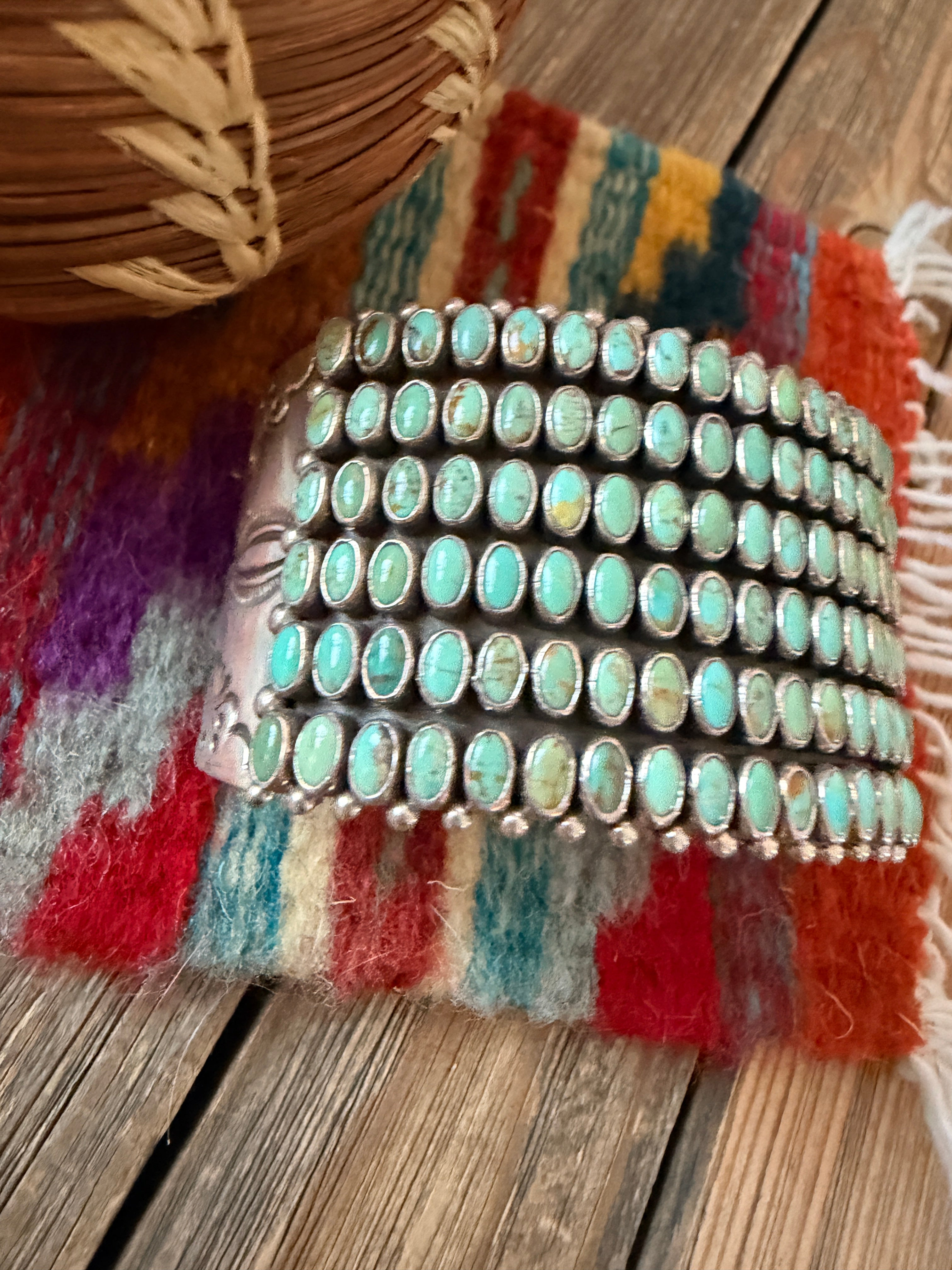 Handcrafted Turquoise & Sterling Silver Cluster Cuff Bracelet By Dee Nez