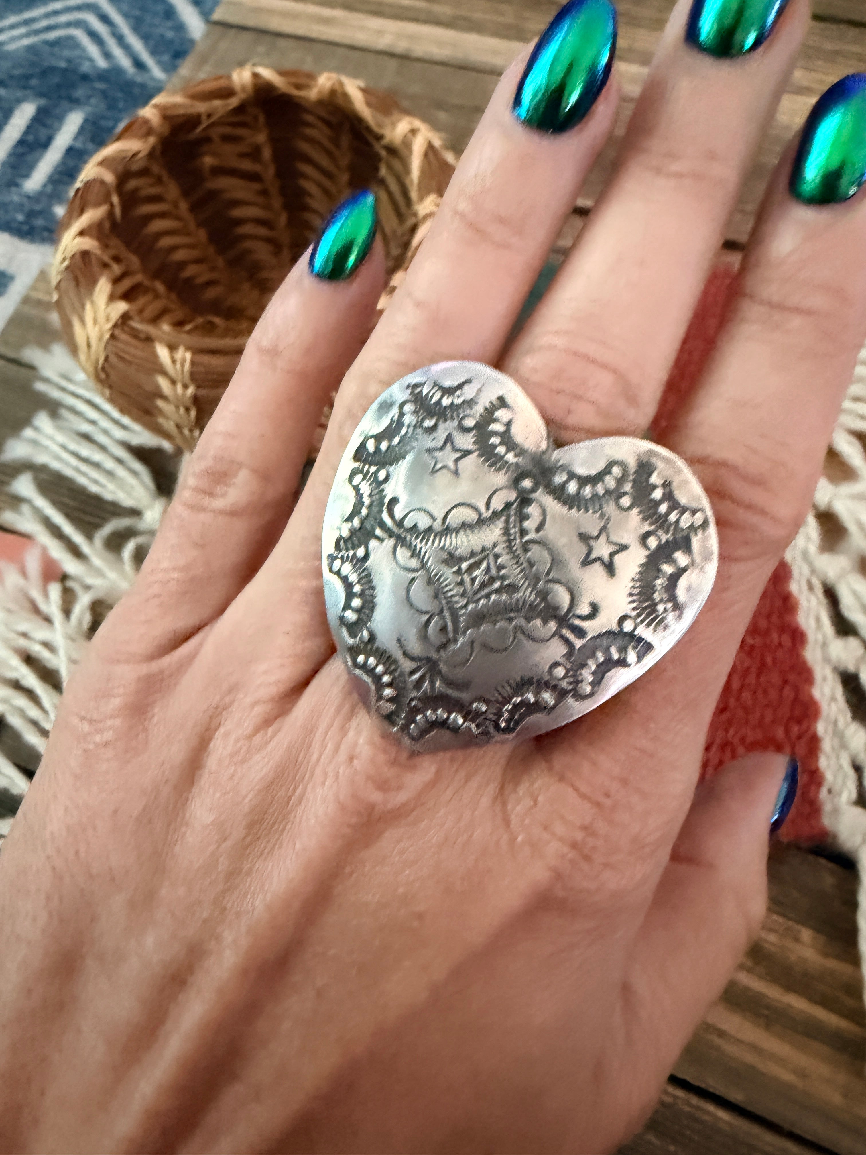 Handcrafted Sterling Silver Adjustable Heart Concho Ring by Vincent Platero
