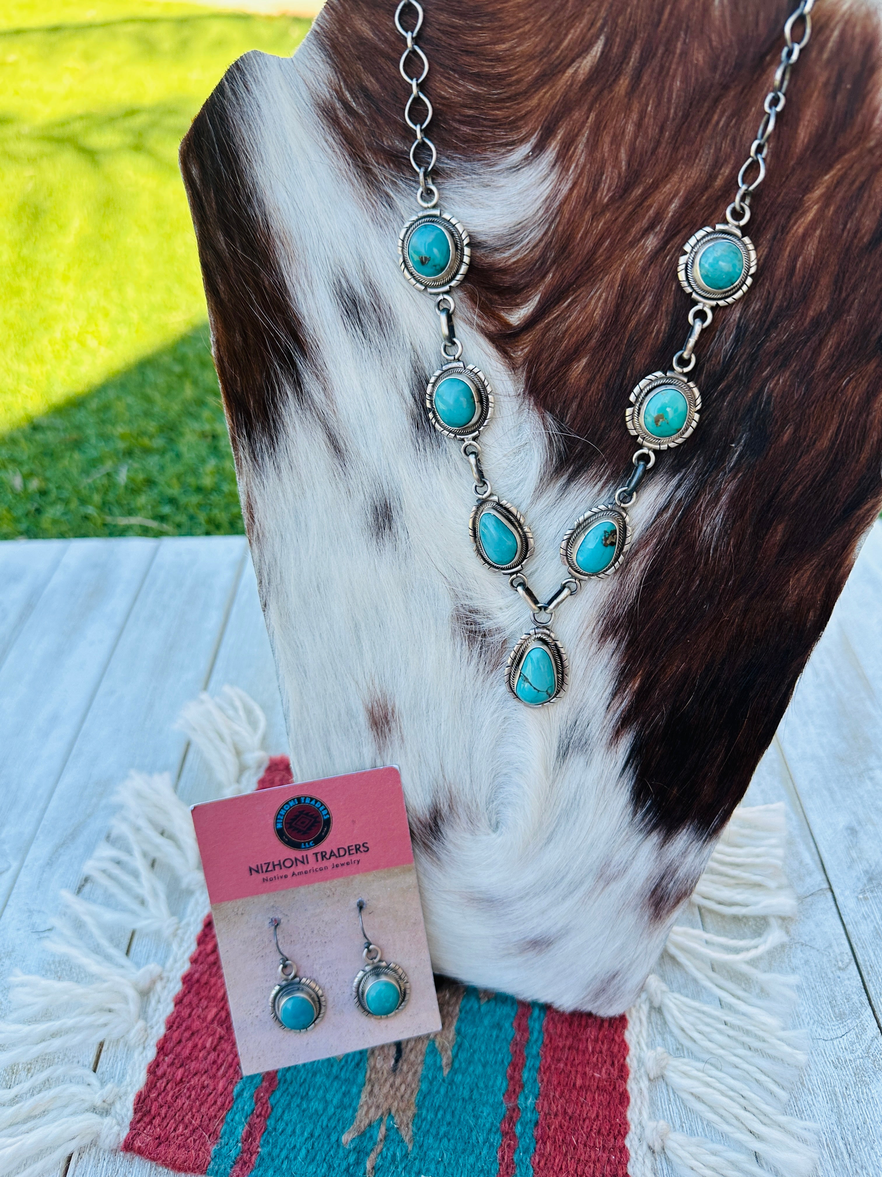 Handcrafted Turquoise & Sterling Silver Necklace and Earring Set