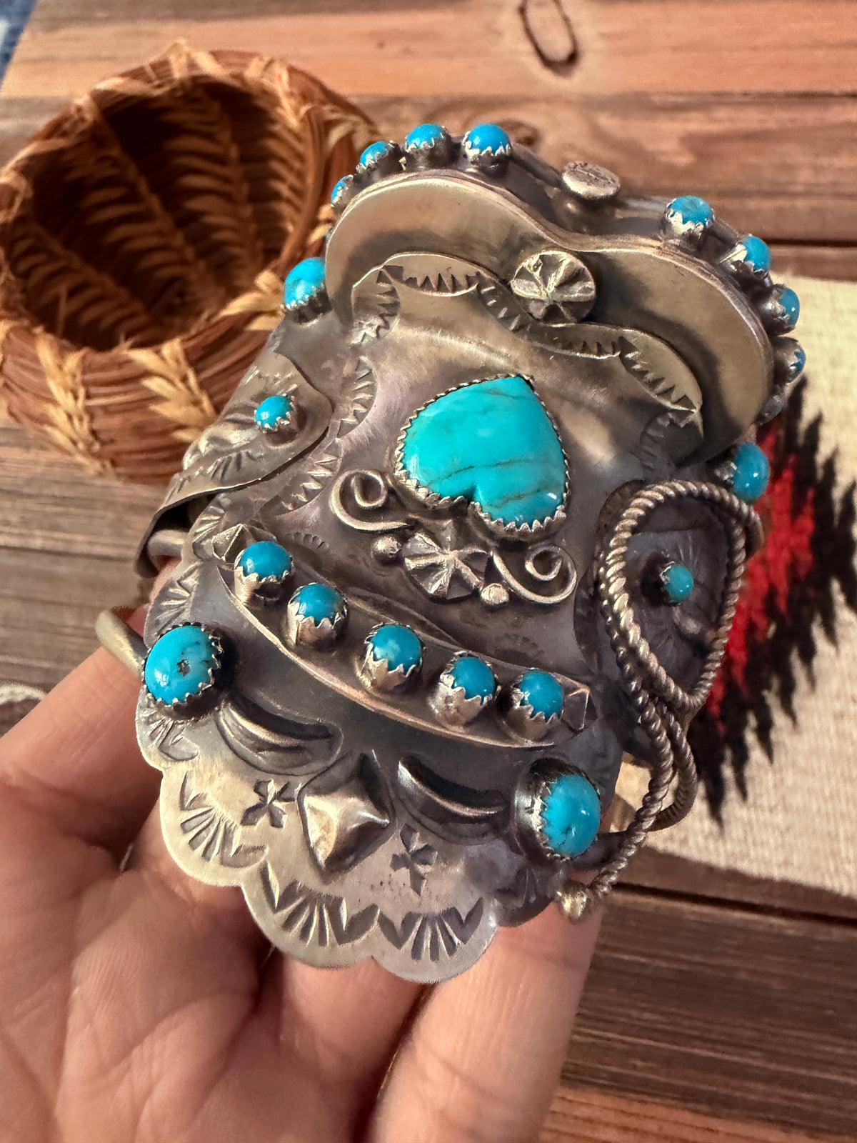 Handcrafted Turquoise & Sterling Silver Saddle Cuff Bracelet by Tim Yazzie