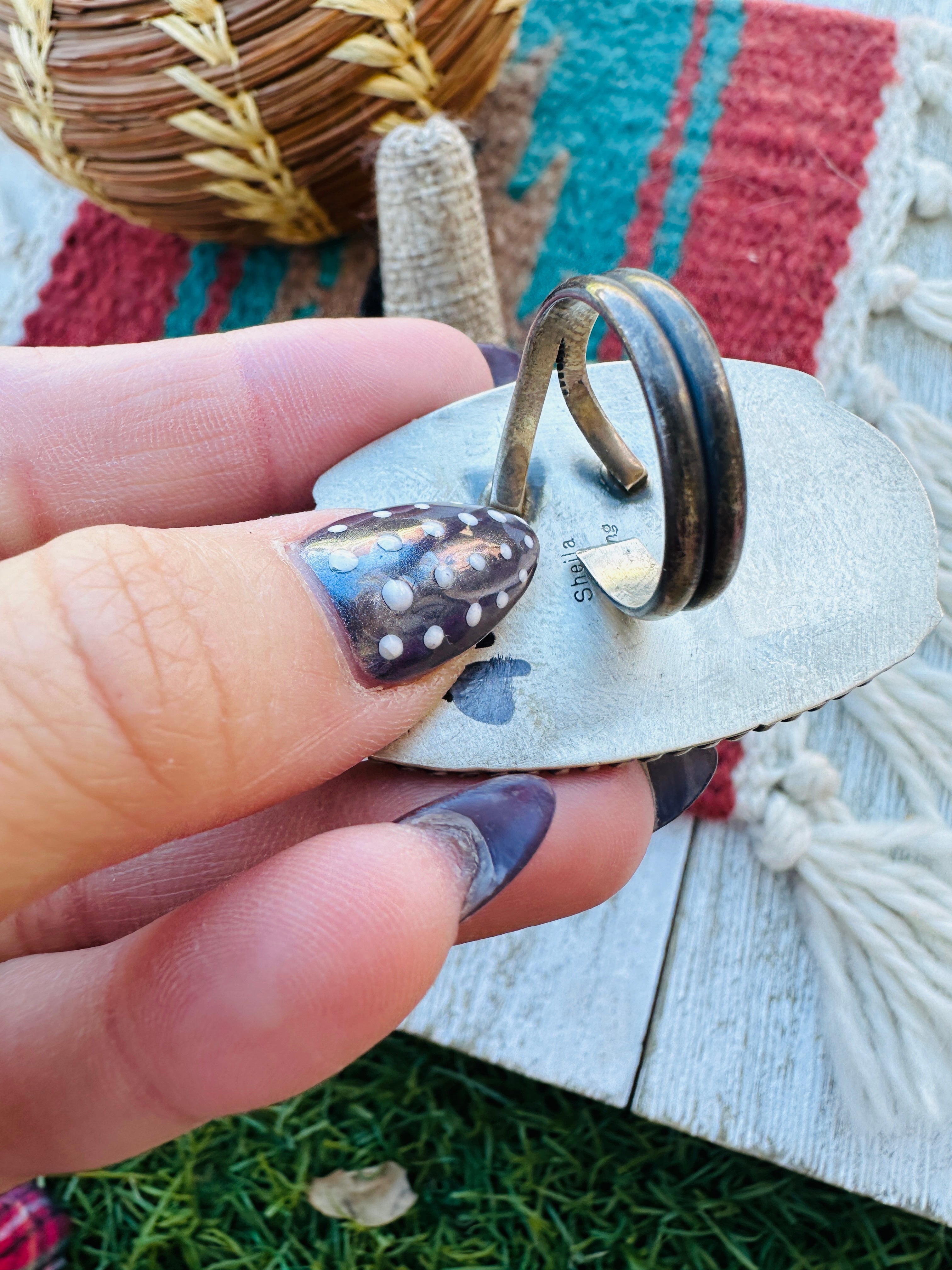 Handcrafted Royston Turquoise & Sterling Silver Adjustable Ring by Sheila Becenti