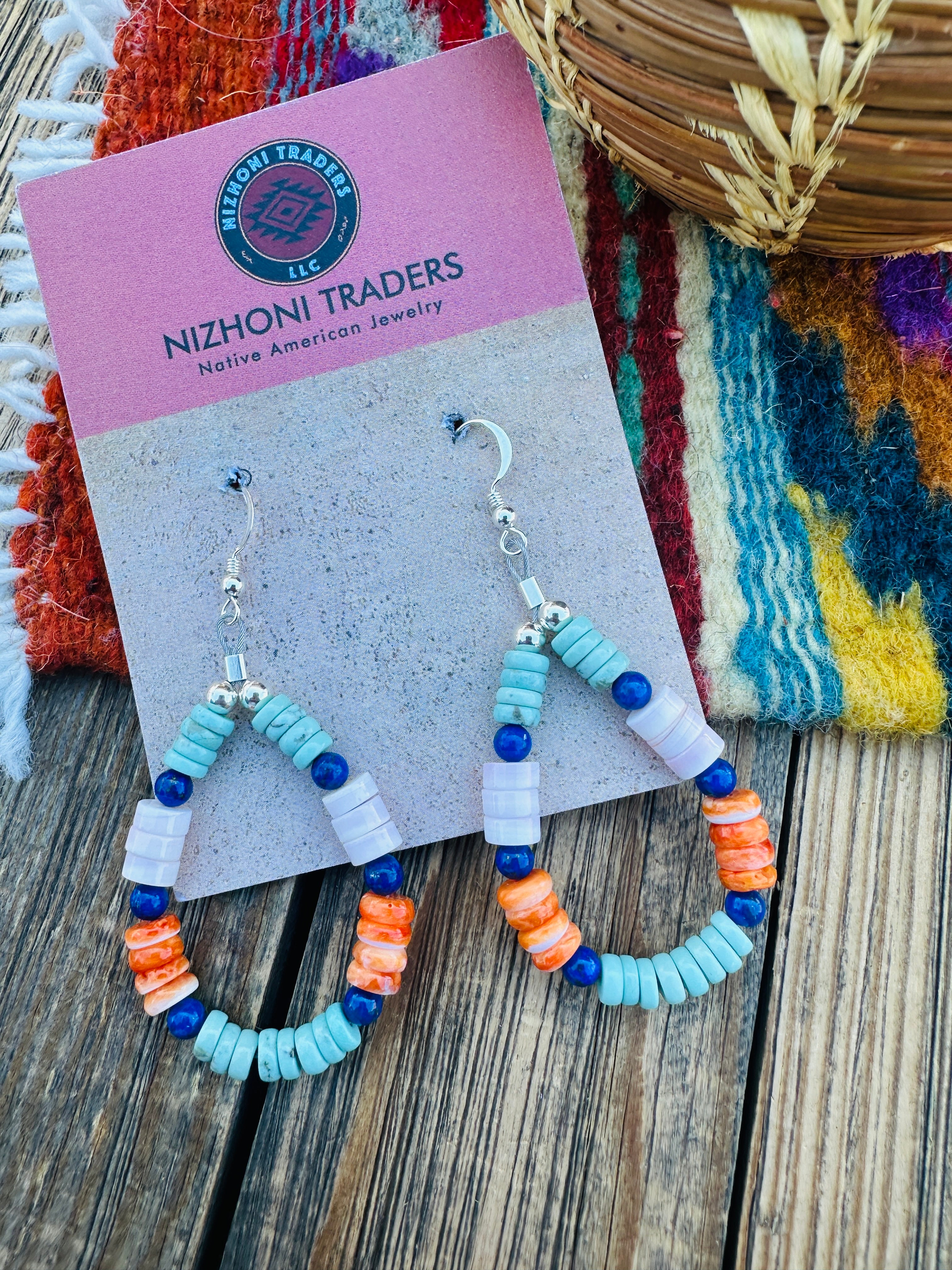 Handcrafted Multi Stone & Sterling Silver Beaded Dangle Hoop Earrings