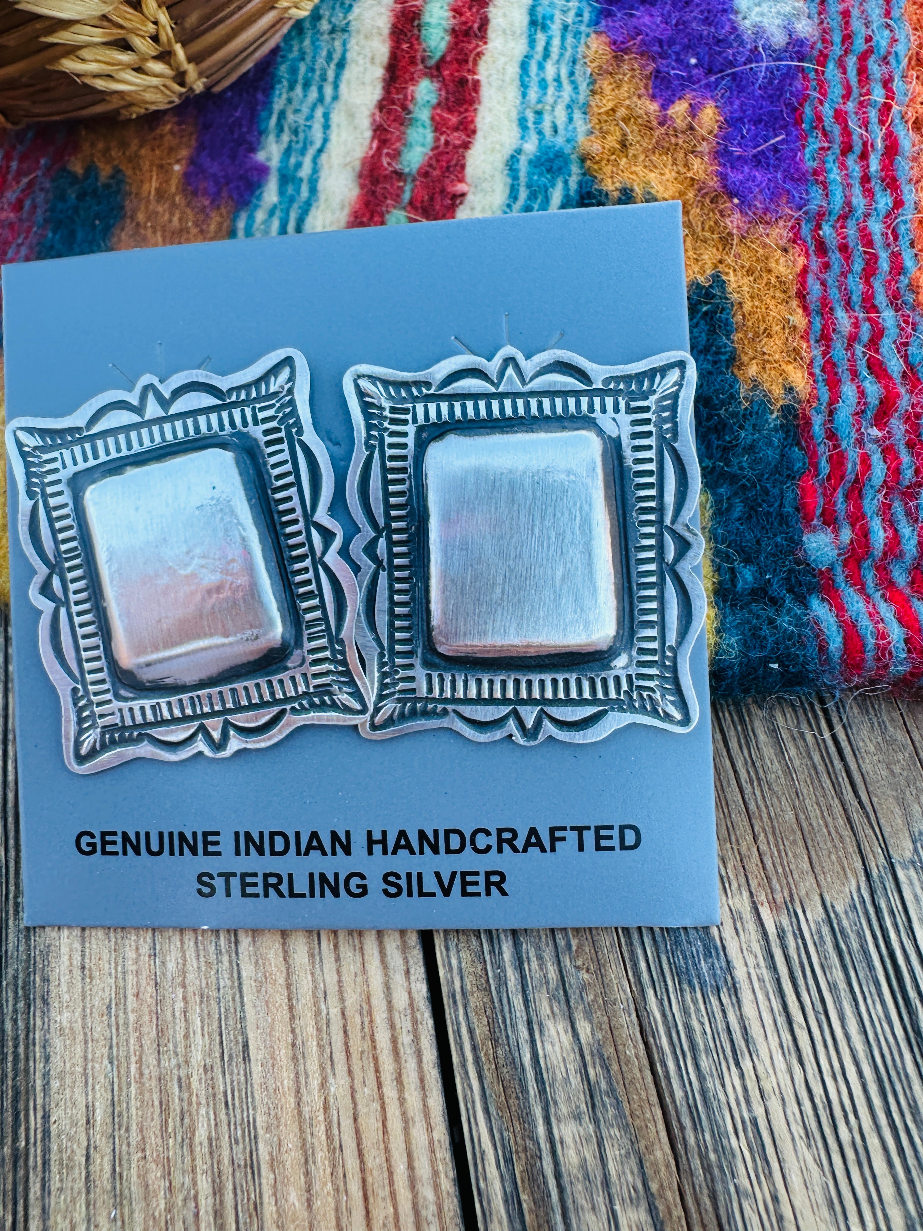 Handcrafted Sterling Silver Concho Post Earrings by Leander Tahe