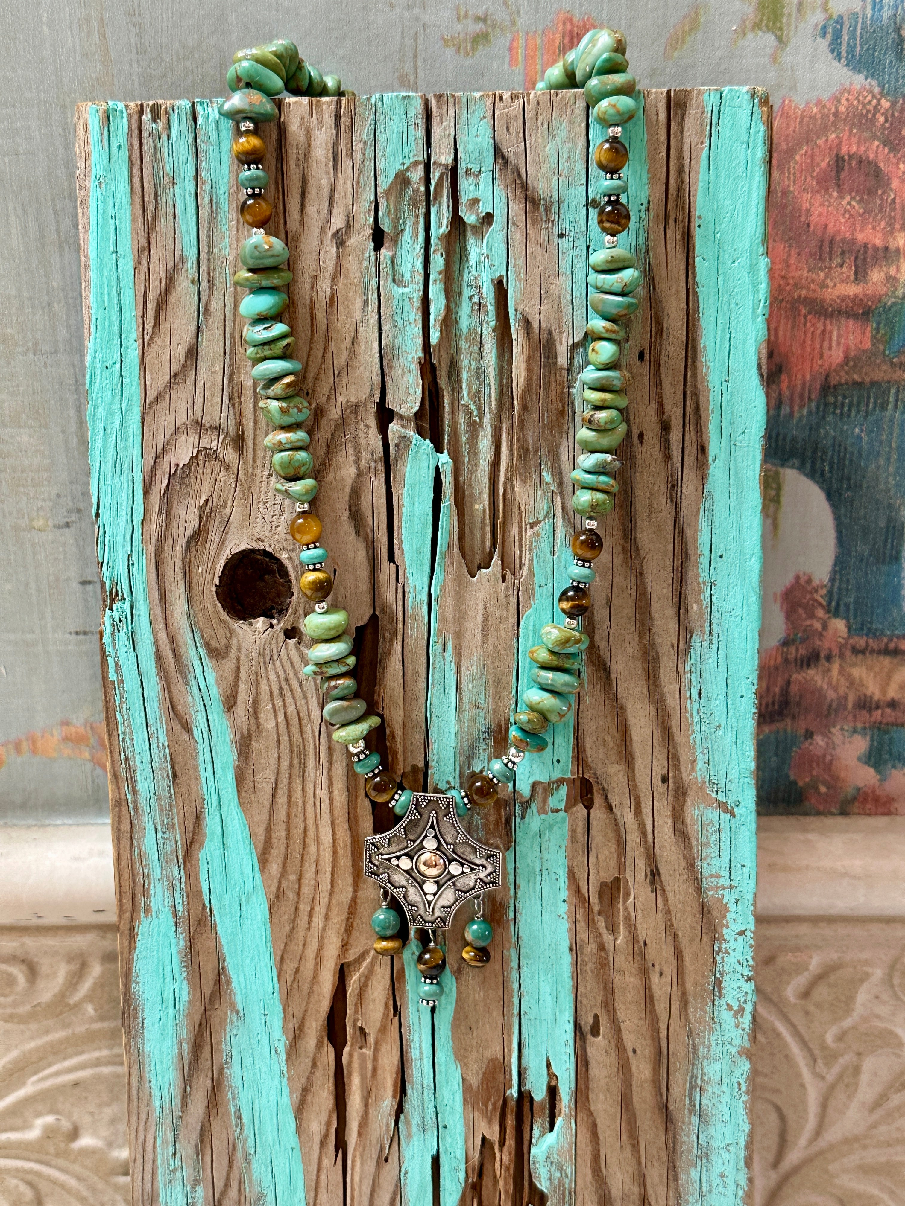 Sterling Silver Concho Cross Turquoise Necklace