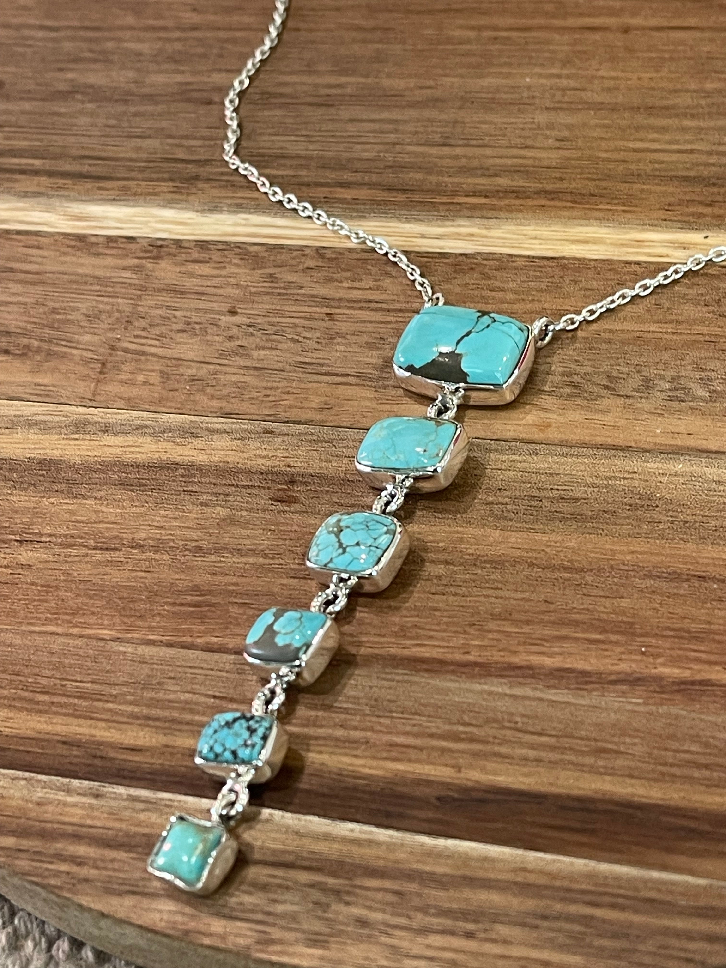 Handmade Sterling Silver, Turquoise Drop Necklace