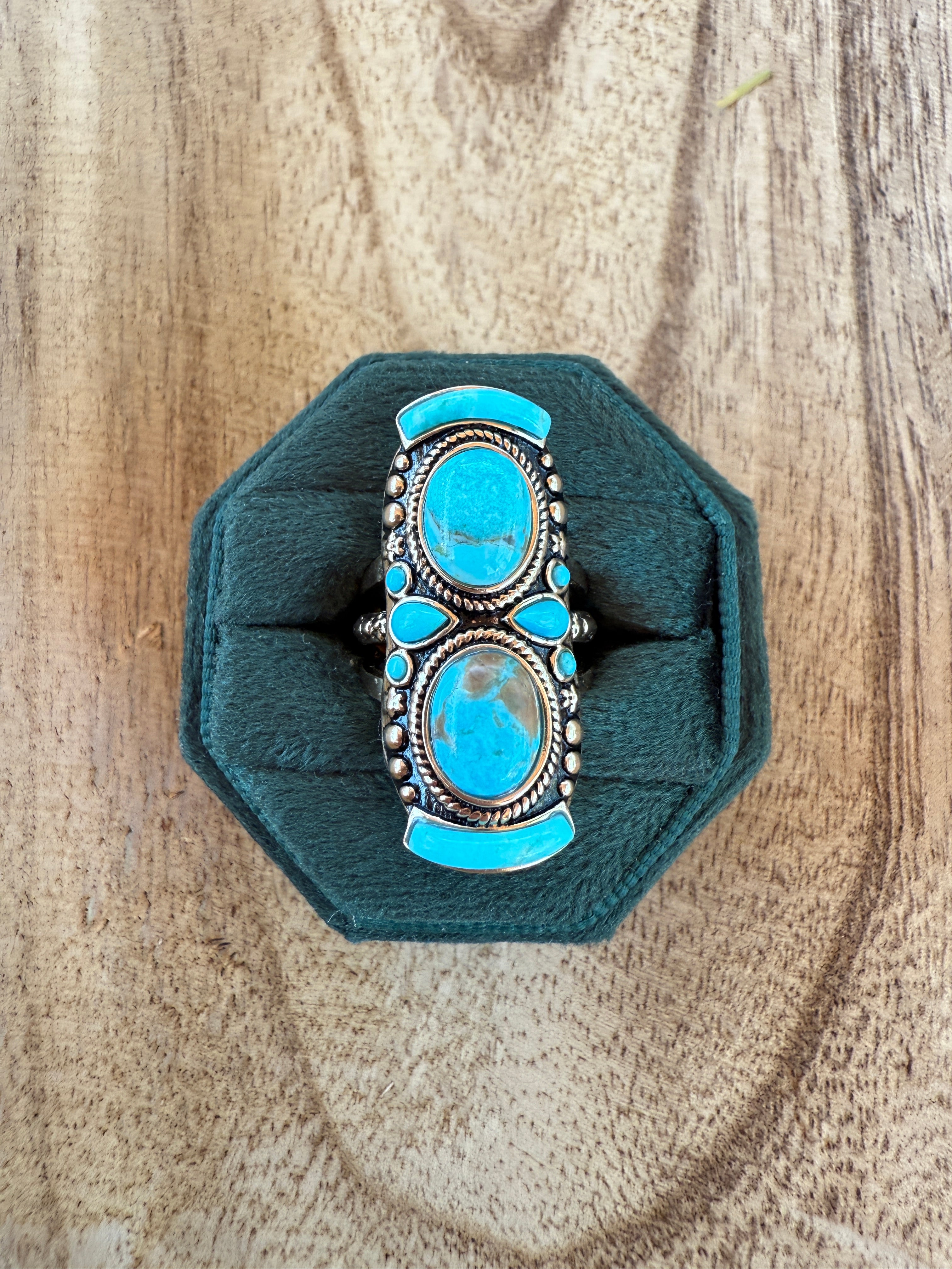 “The Golden Collection” Double Up Turquoise Ring Handmade Gold Plated Ring