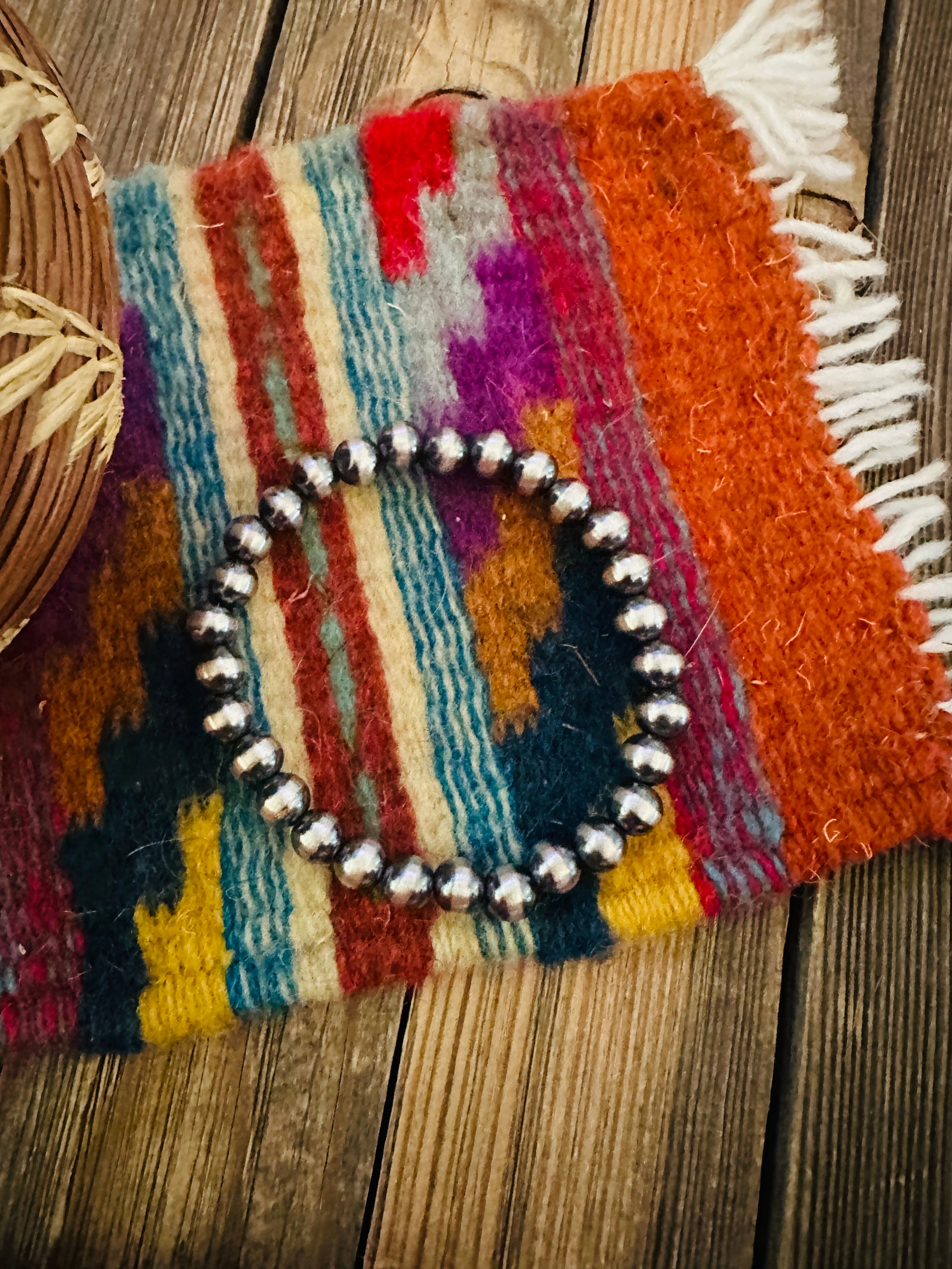 Handcrafted 6mm Sterling Silver Pearl Beaded Stretch Bracelet