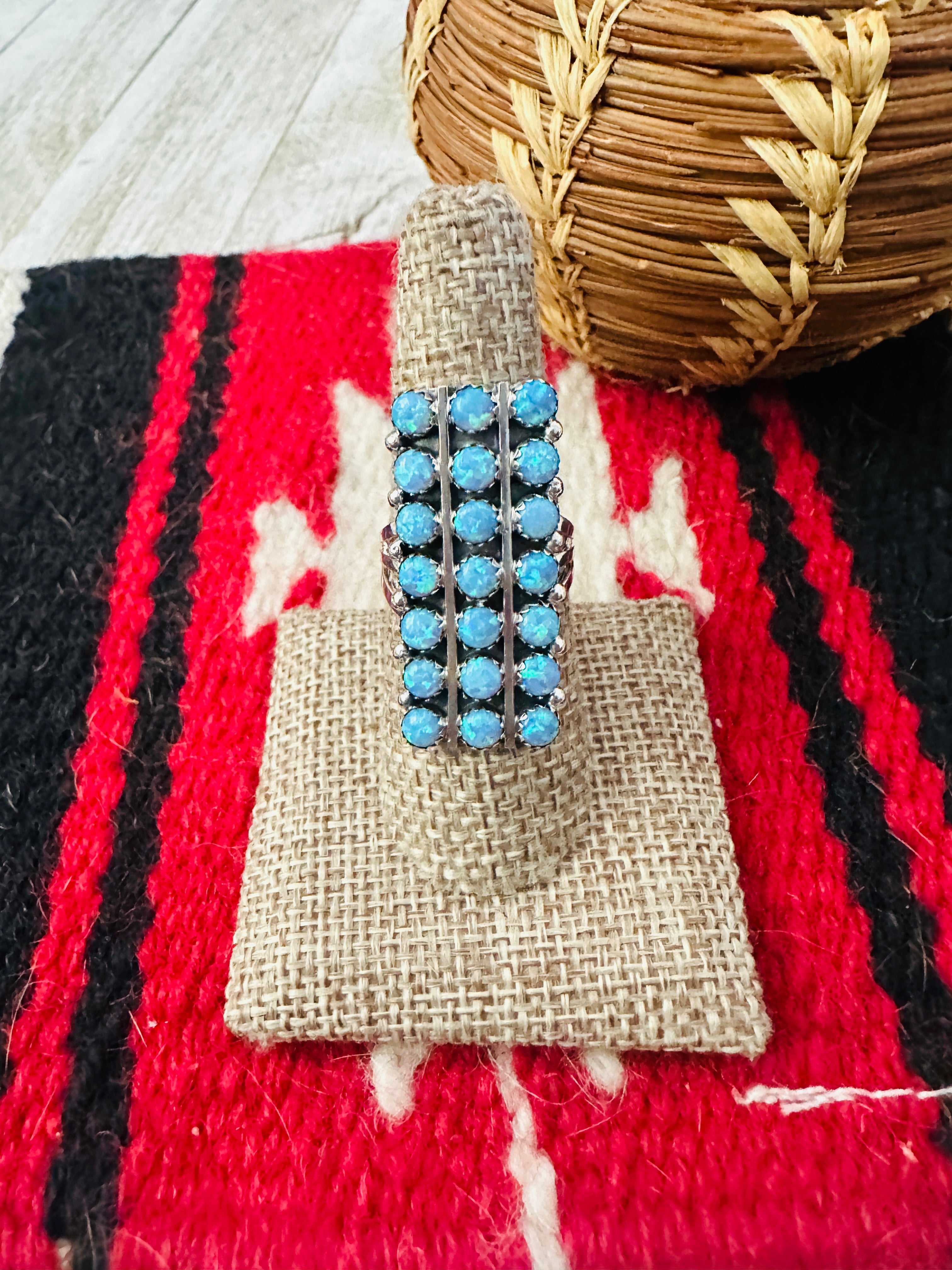 Handcrafted Blue Opal & Sterling Silver Cluster Ring