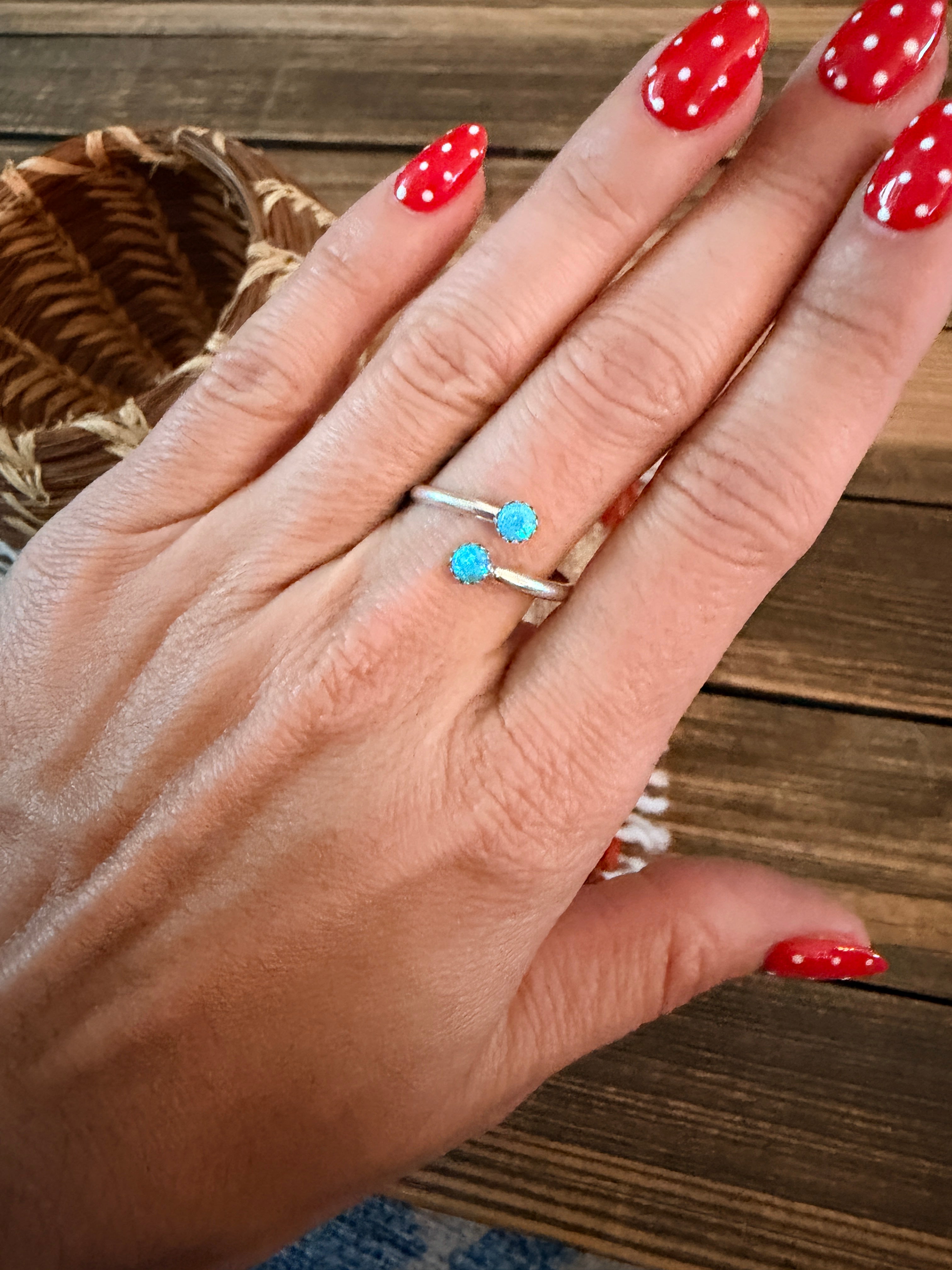 Handcrafted Light Blue Opal & Sterling Silver Adjustable Ring