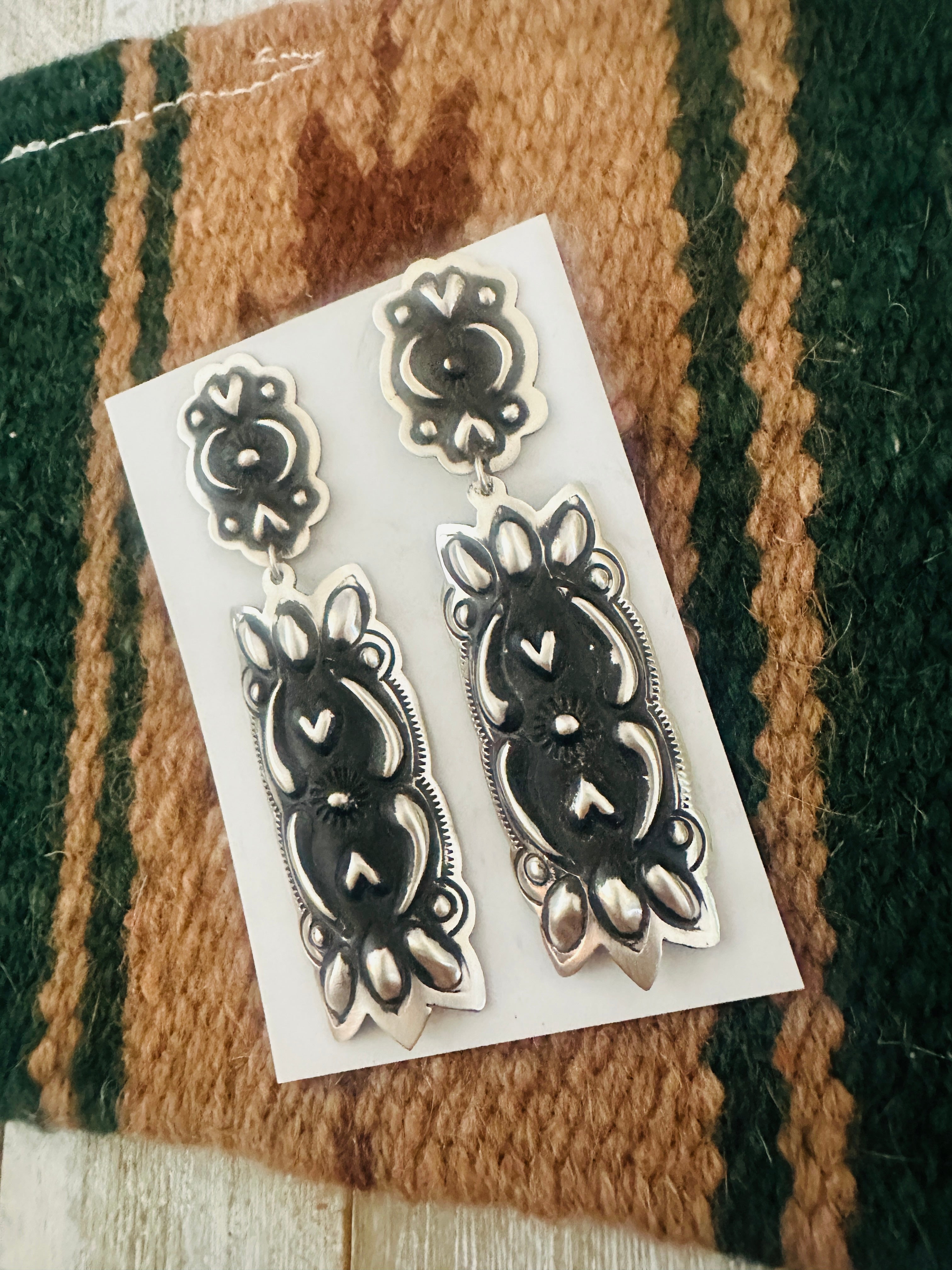 Handcrafted Sterling Silver Concho Dangle Earrings by Leander Tahe