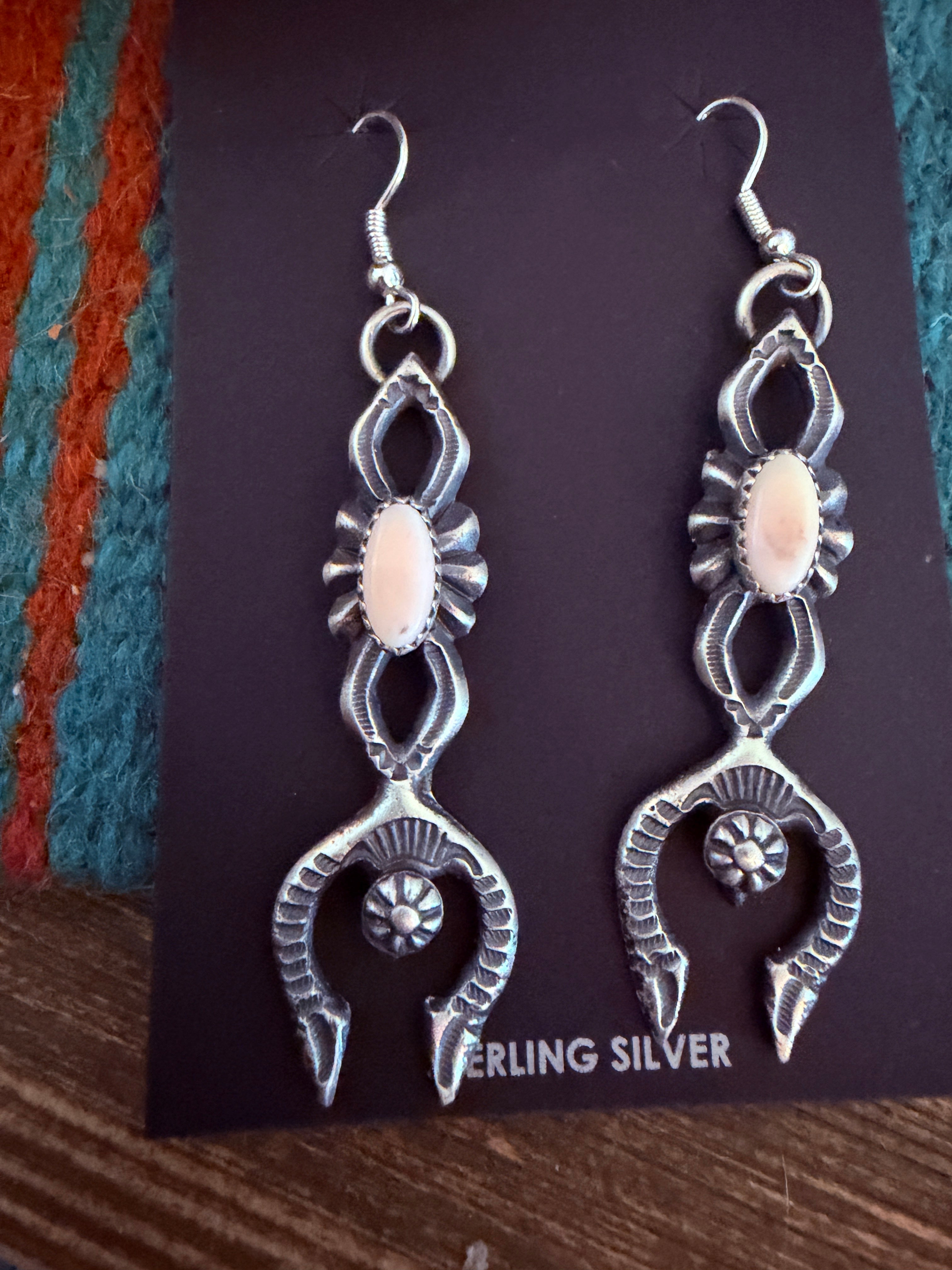 Handcrafted Queen Pink Conch & Sterling Silver Naja Dangle Earrings by Kevin Billah