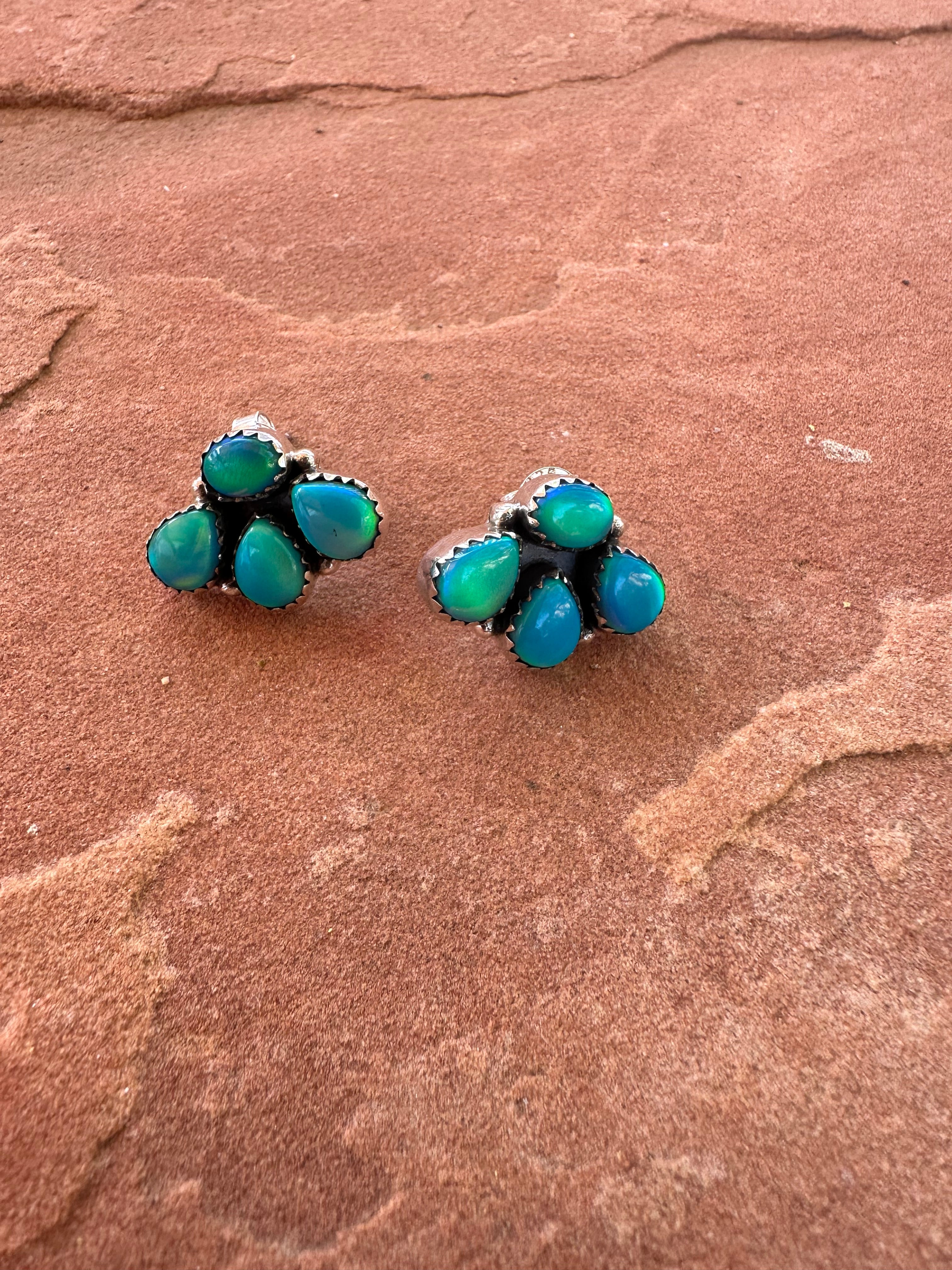 Nizhoni “The Backroads” MINIS Blue “Opal” & Sterling Silver 4 Stone Earrings Handmade