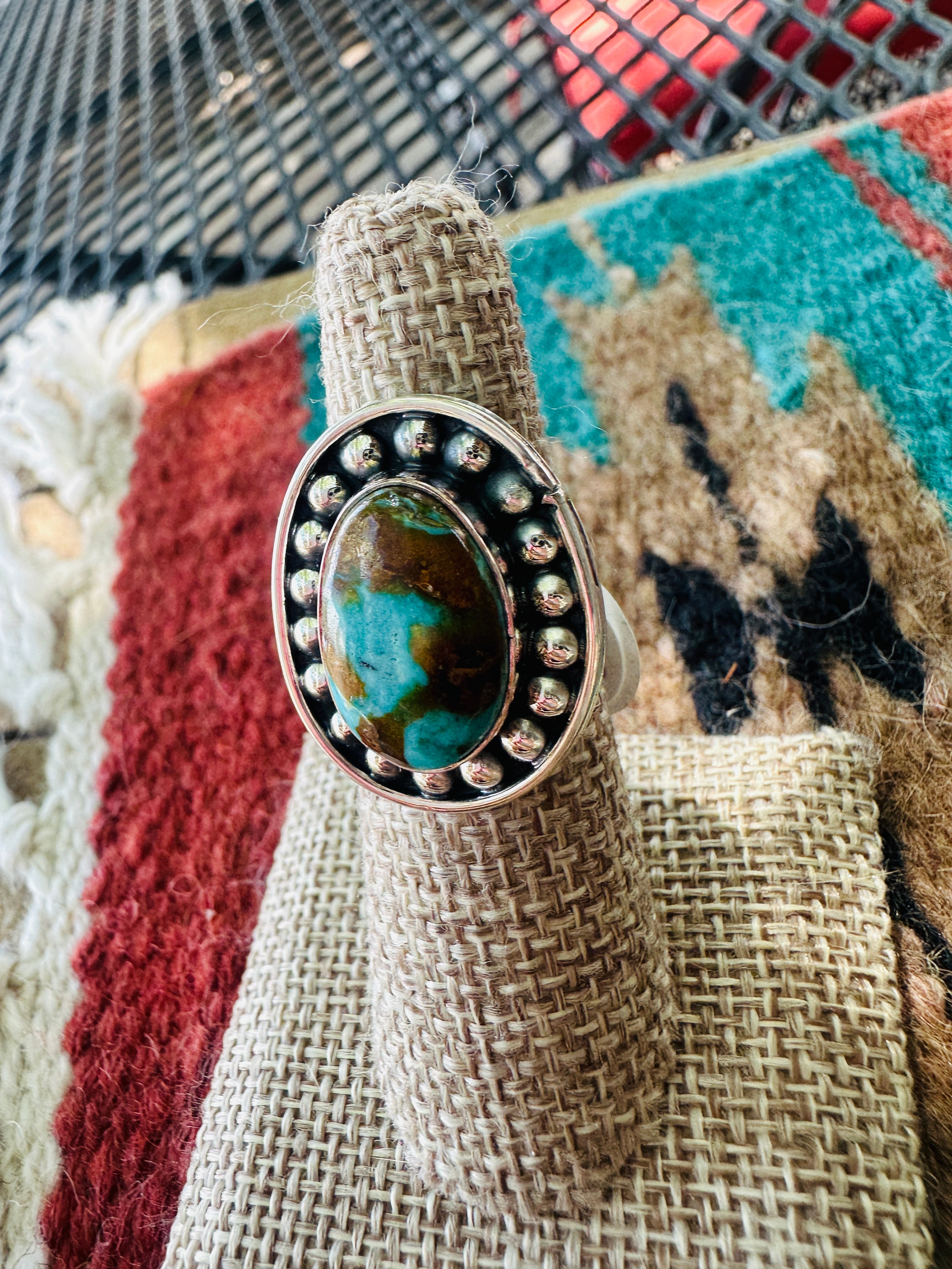 Handcrafted Sterling Silver & Royston Turquoise Ring Size 6