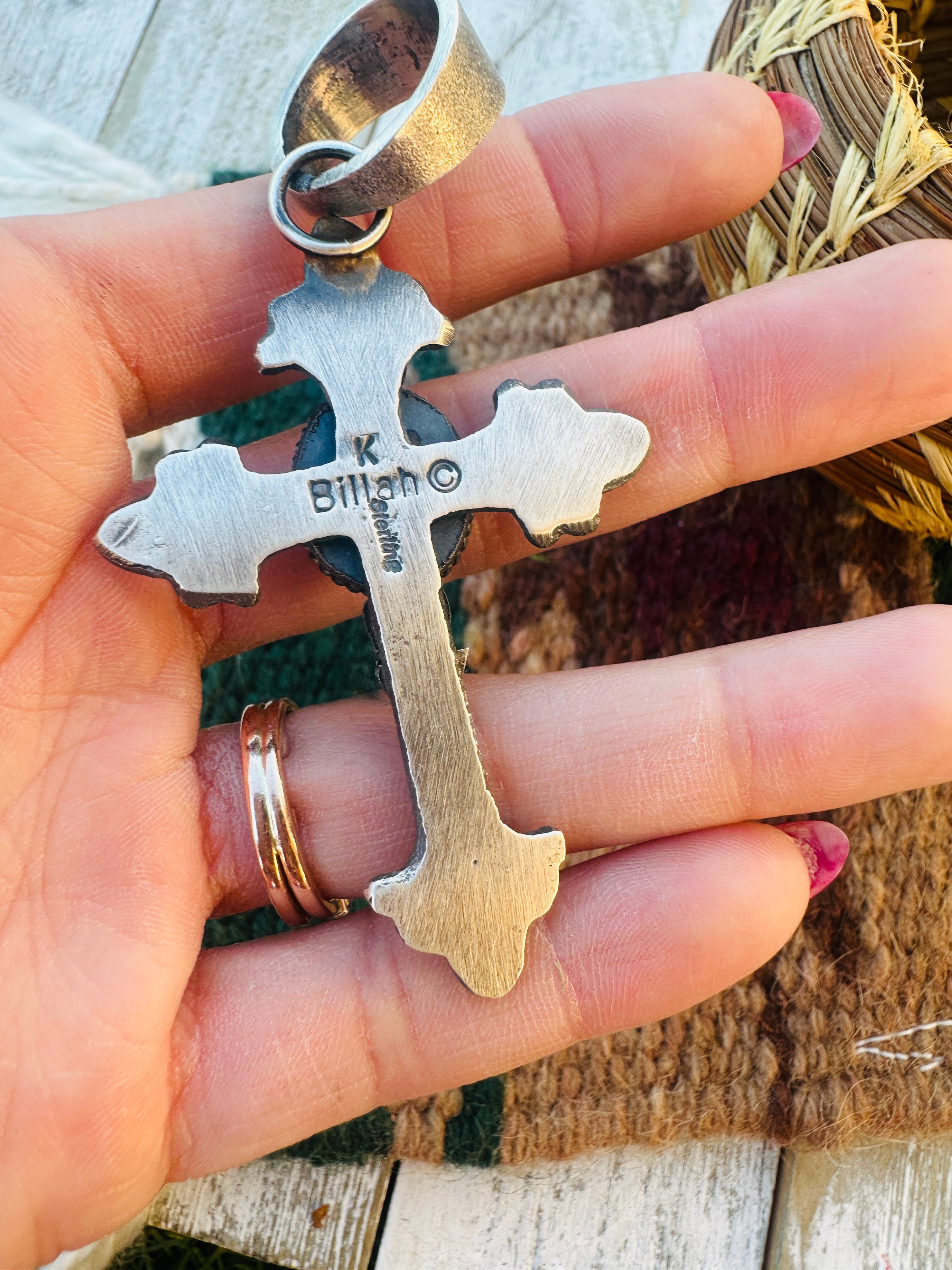 Handcrafted Sterling Silver & Turquoise Cross Pendant by Kevin Billah