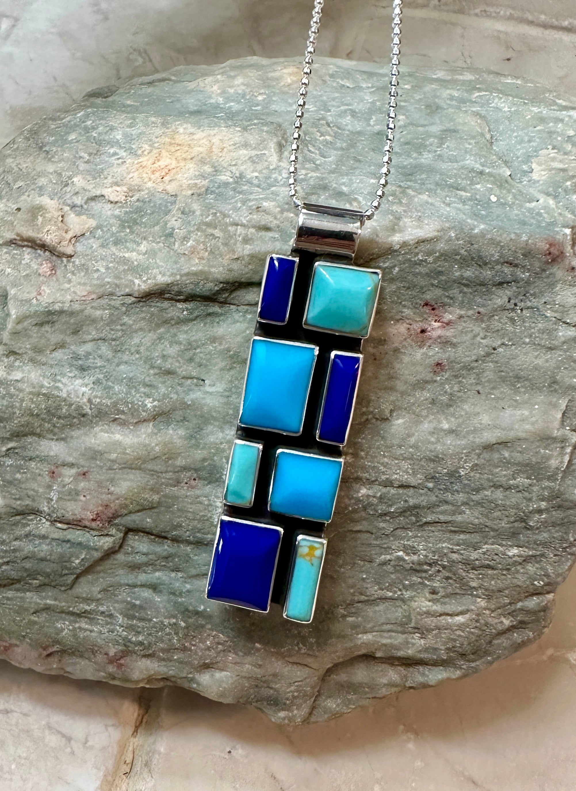 Slim Azul Mosaic Pendant Necklace