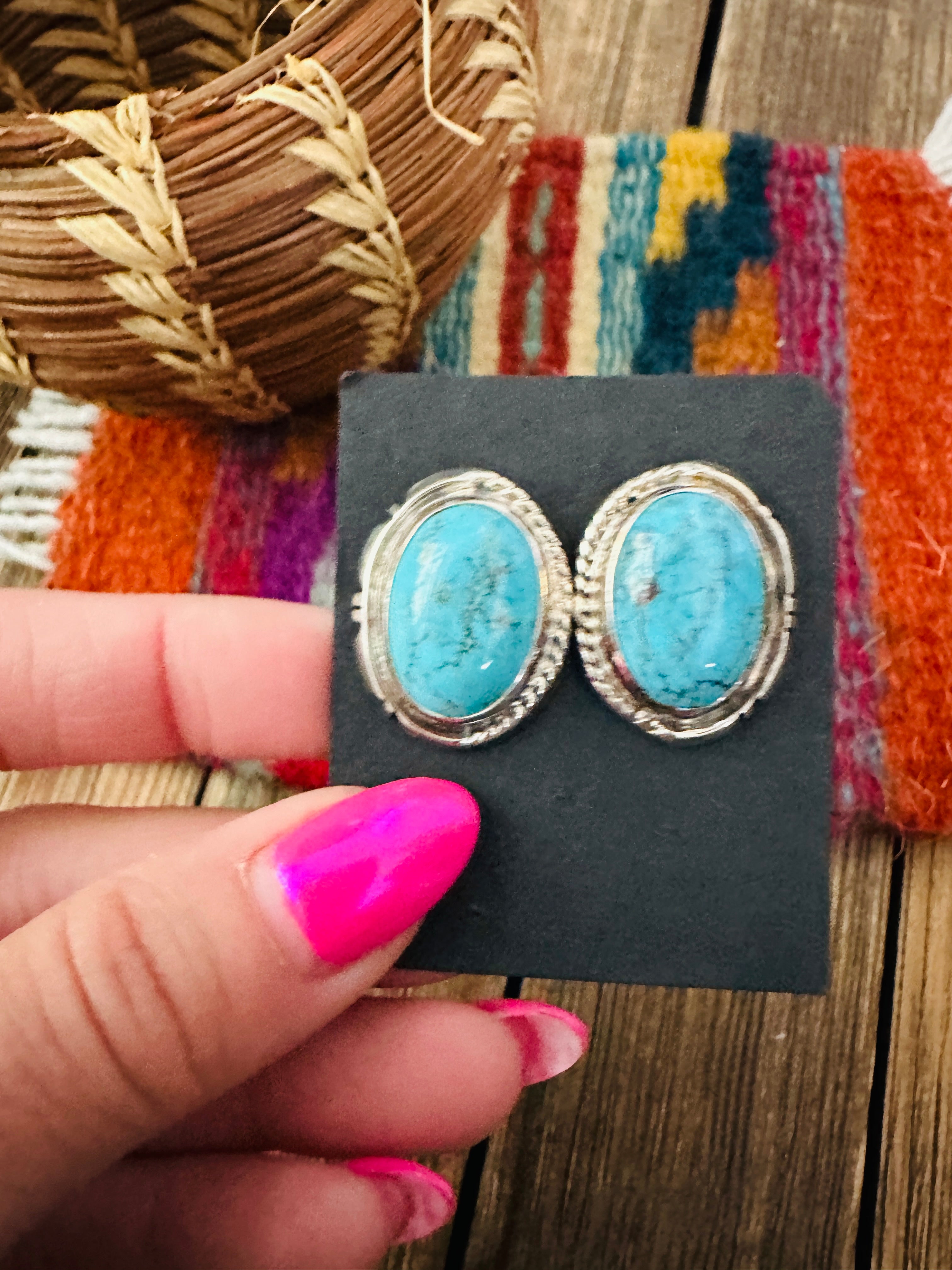 Handcrafted Turquoise & Sterling Silver Post Earrings