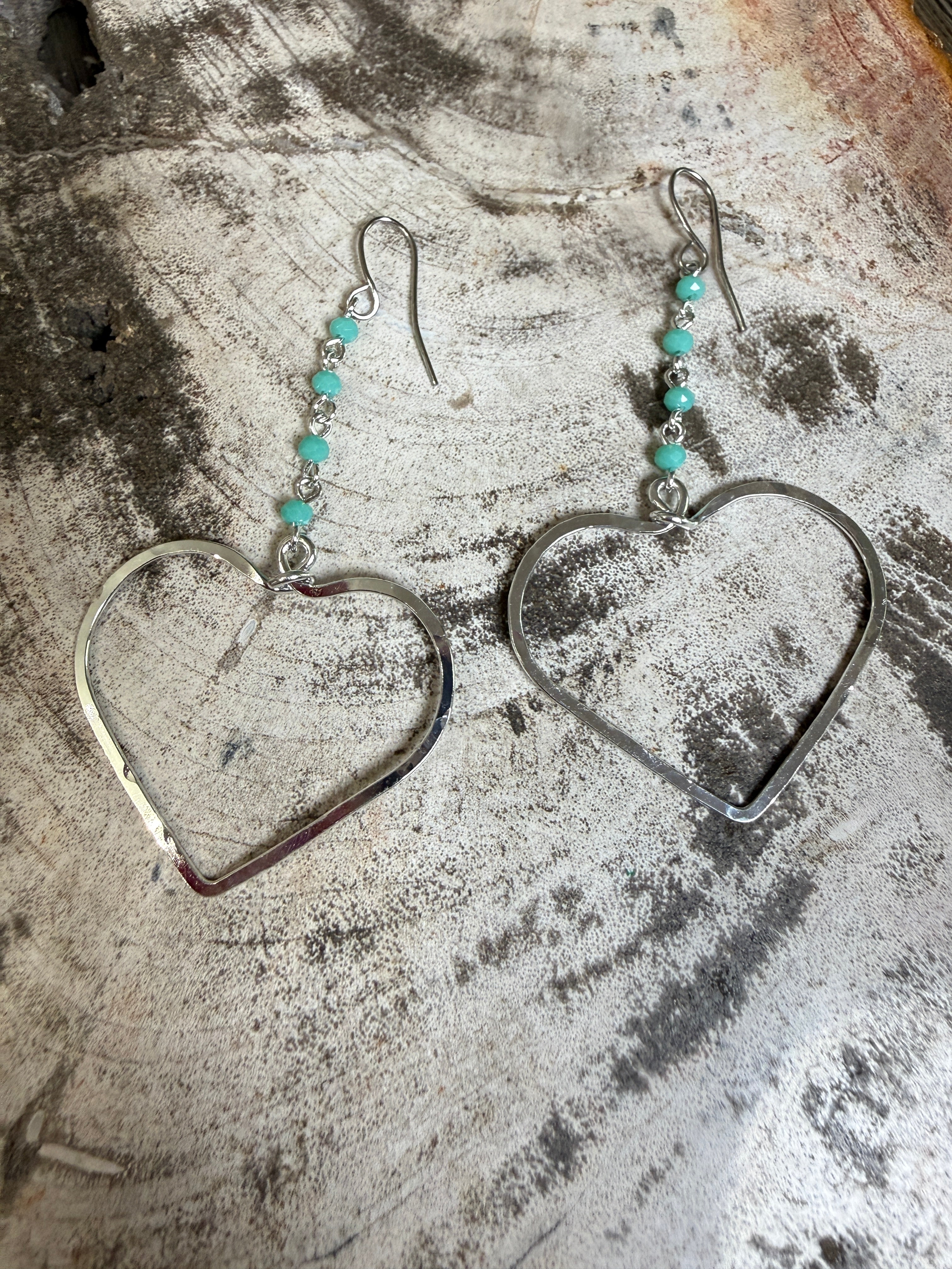 “The Golden Collection” Turquoise Beaded Hearts Handmade Earrings