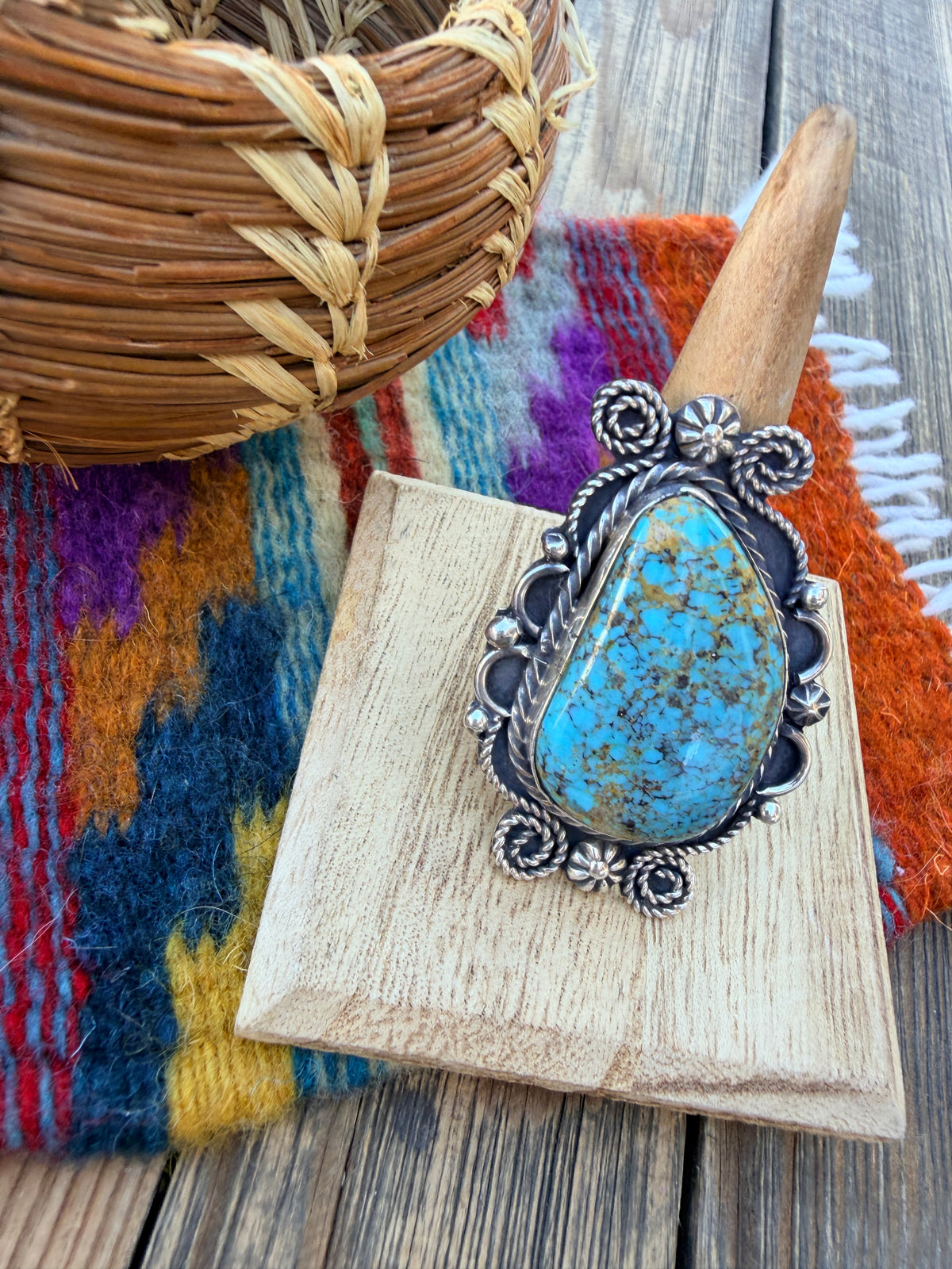 Handcrafted Royston Turquoise & Sterling Silver Ring 9 by Rosella Paxson