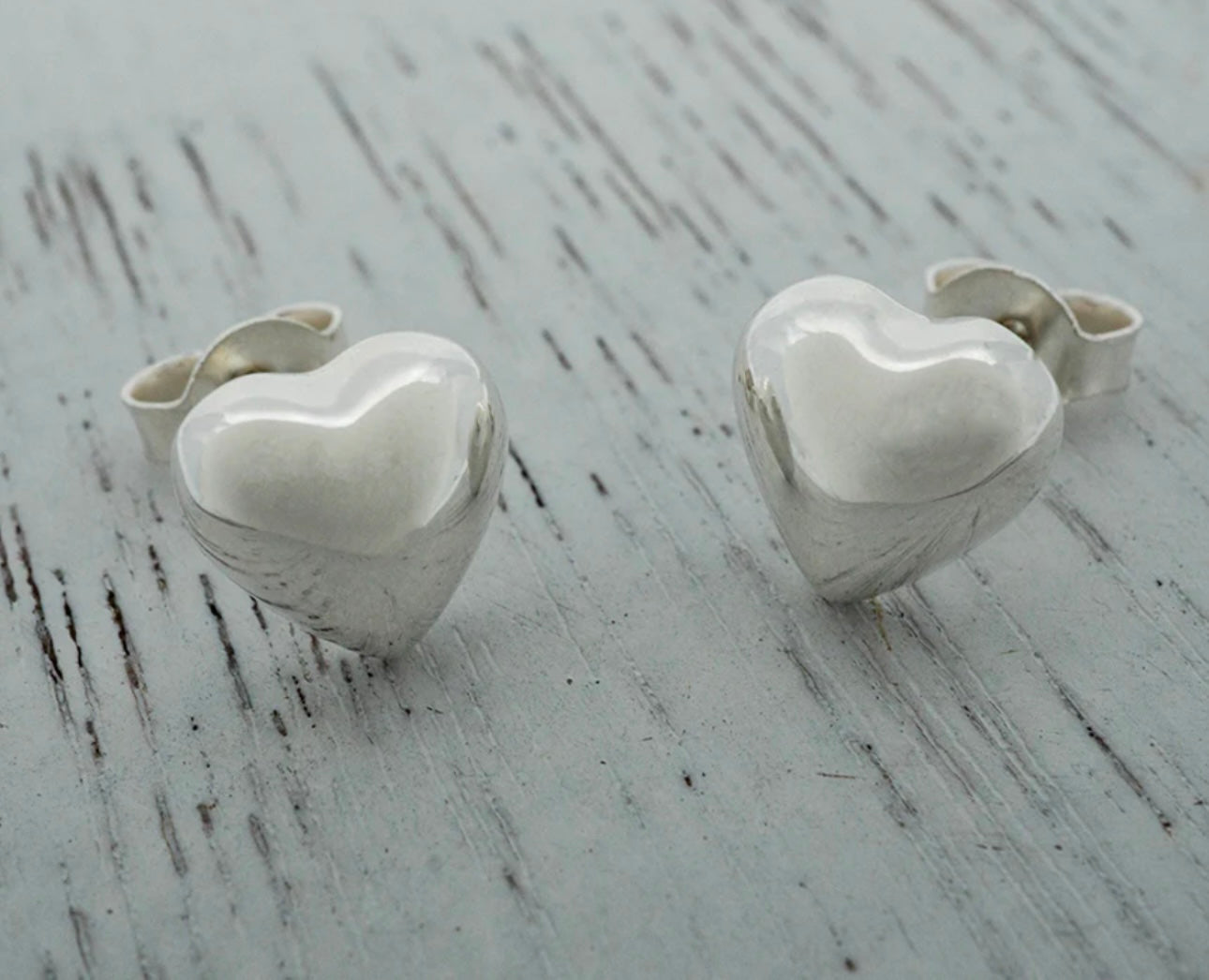 Puffed Heart Sterling Silver Stud Earrings