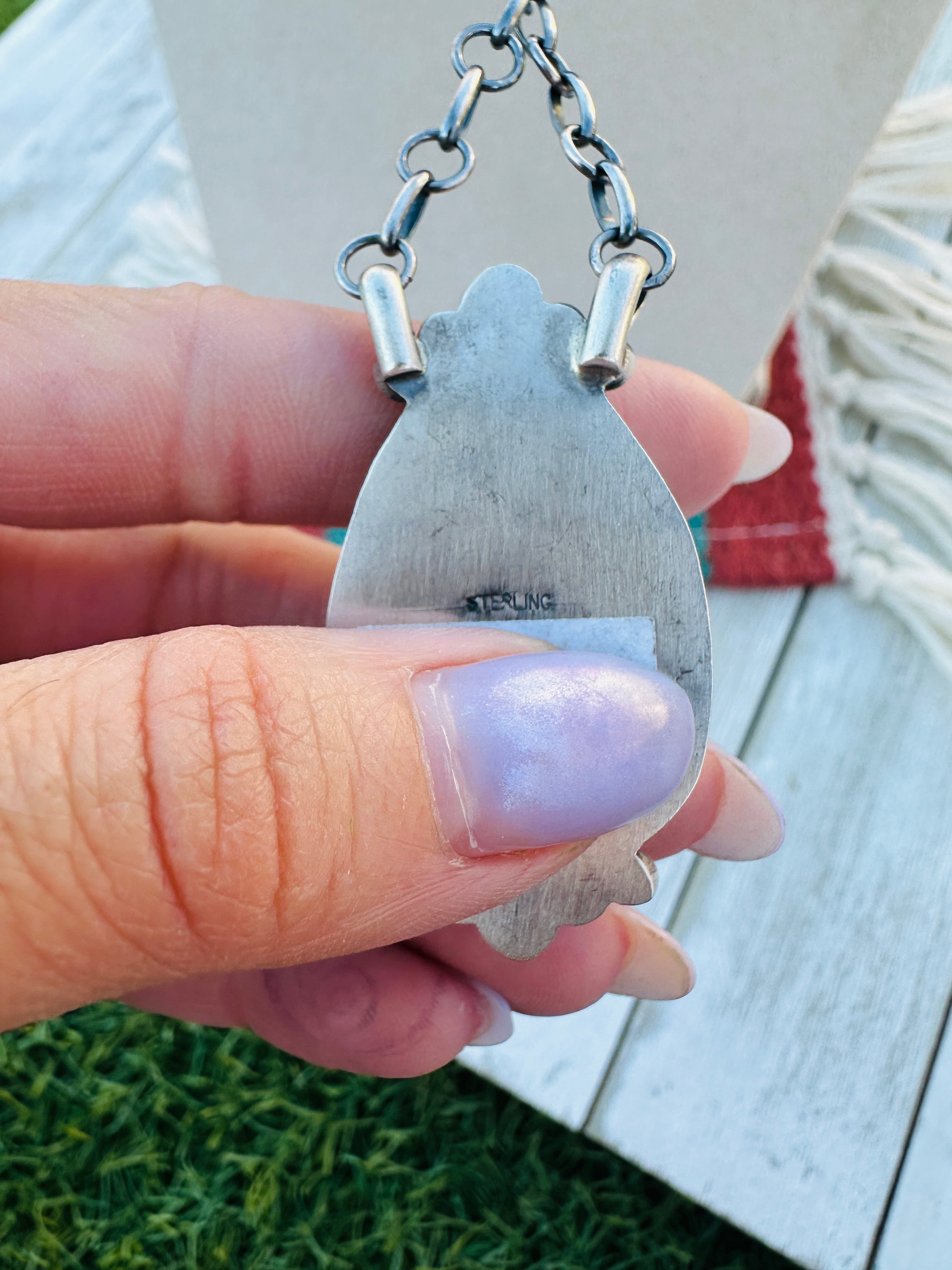 Handcrafted Sterling Silver 18” Link Chain & Turquoise Necklace