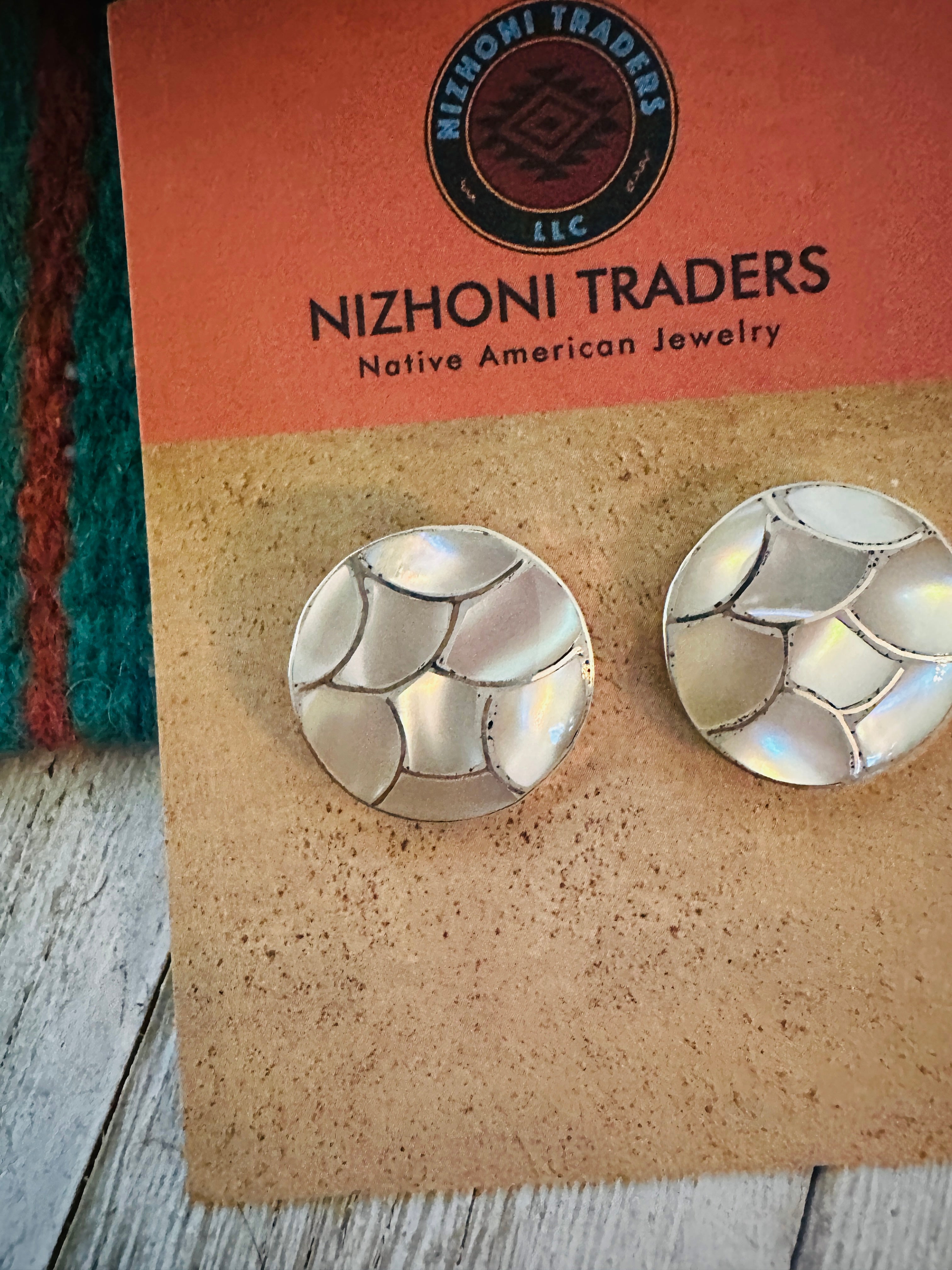 Handcrafted Mother of Pearl & Sterling Silver Inlay Earrings