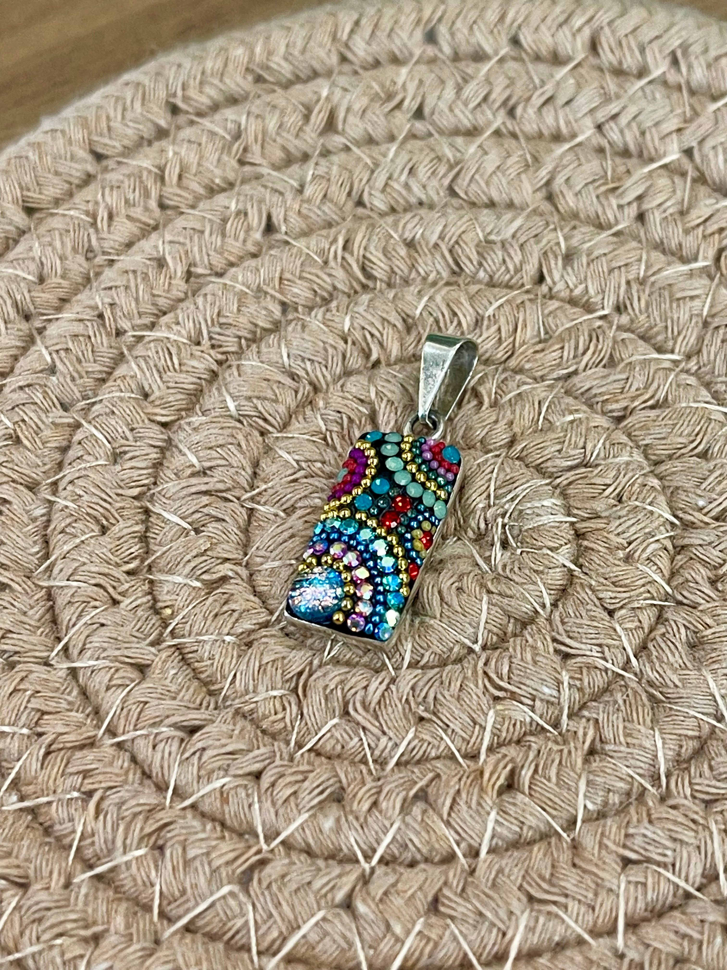 Handmade In Mexico ,Sterling Silver & Multi Color Swarovski Crystal Pendant