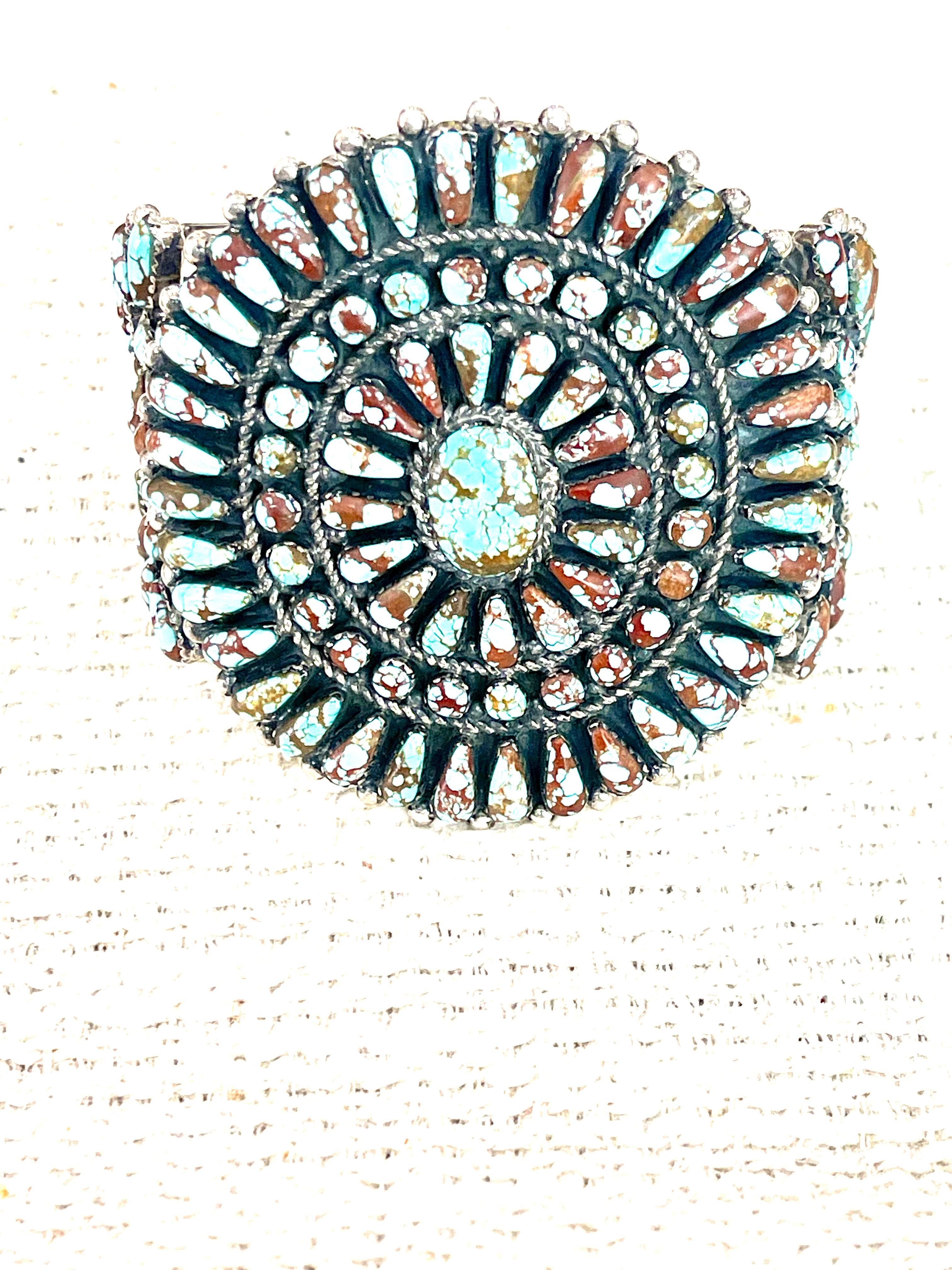 Handmade Sterling Silver & Number 8 Turquoise Cluster Cuff Bracelet