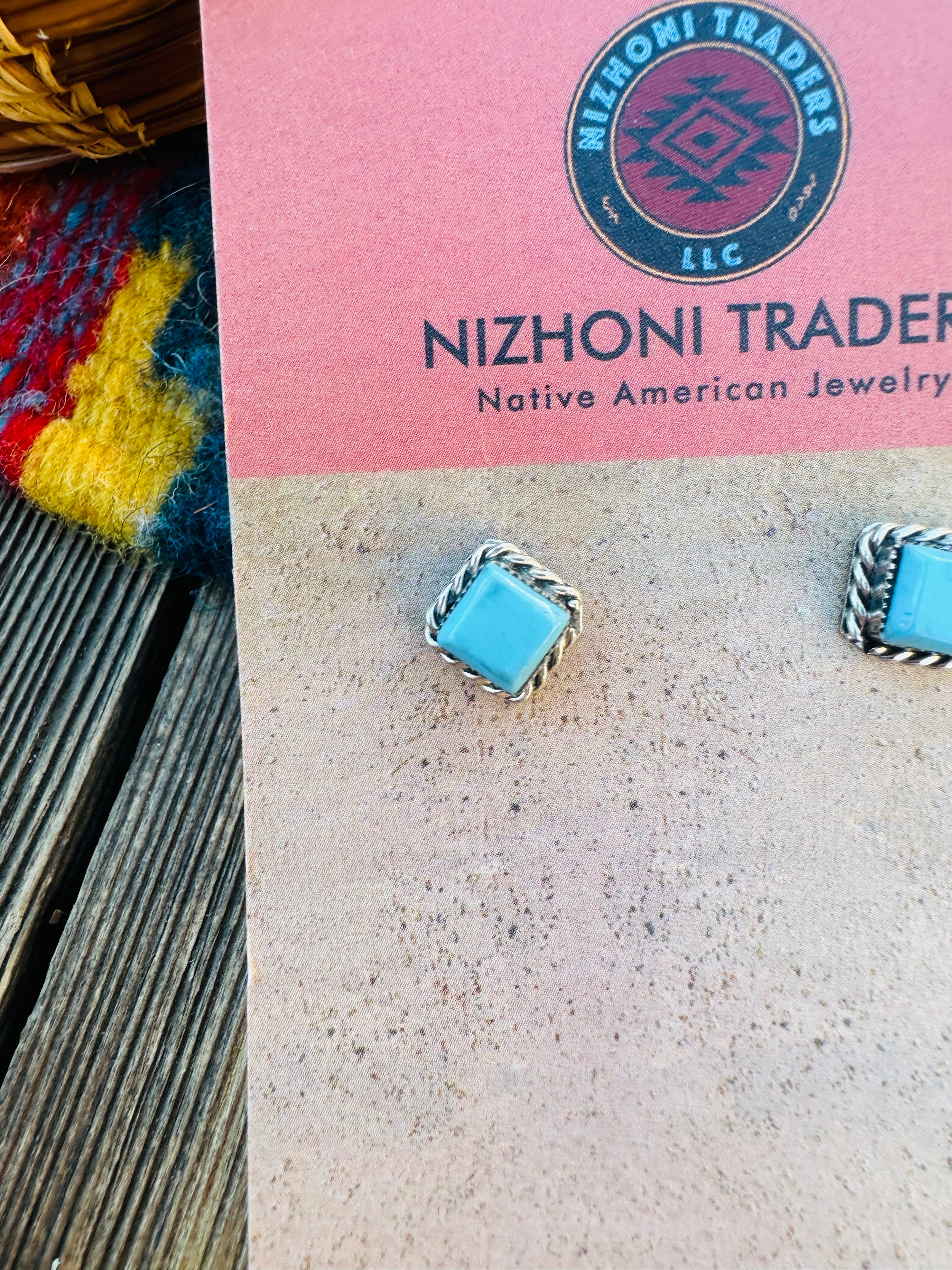 Handcrafted Turquoise & Sterling Silver Square Stud Earrings