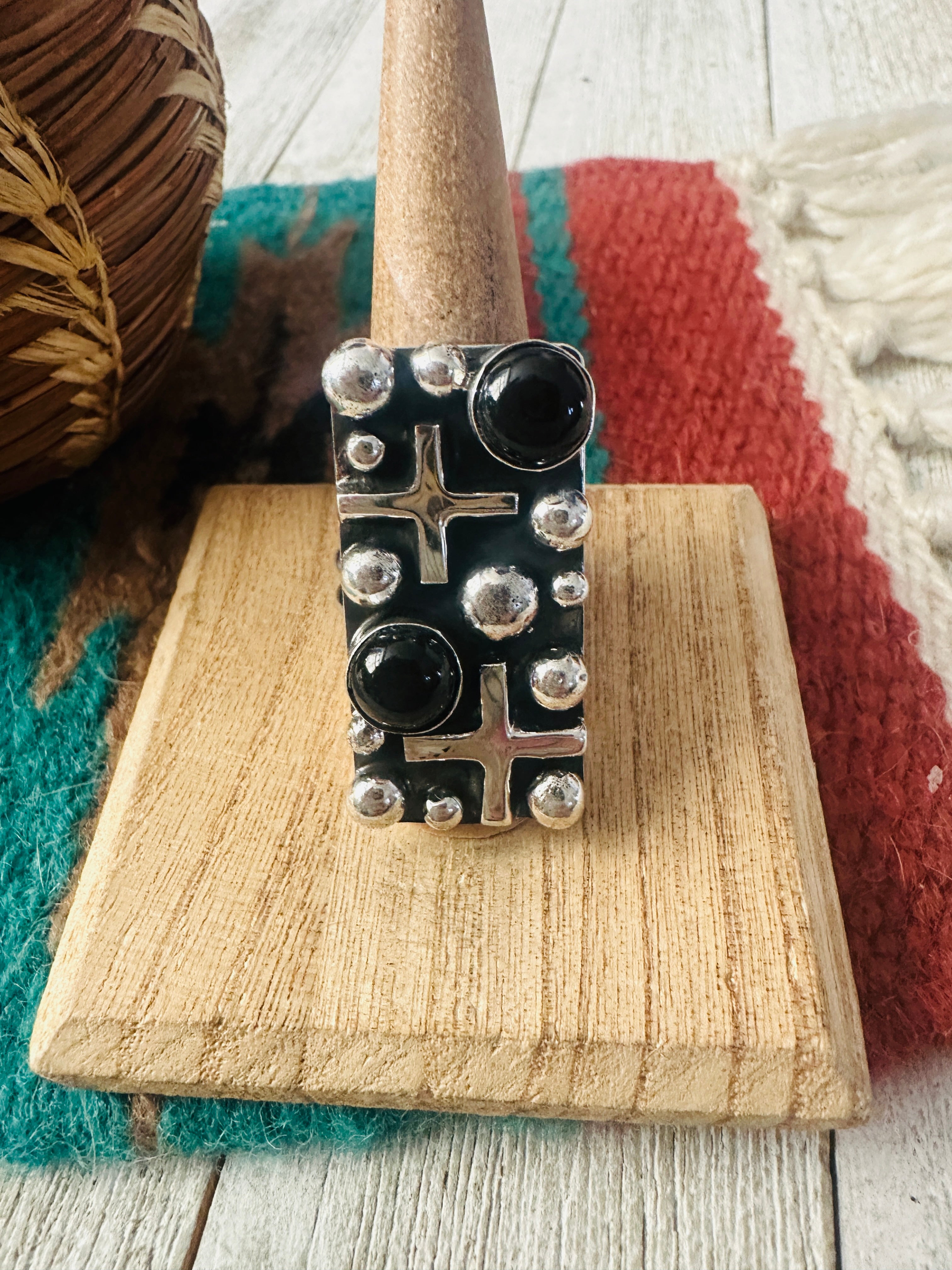 Handcrafted Onyx & Sterling Silver Cross Ring Chimney Butte