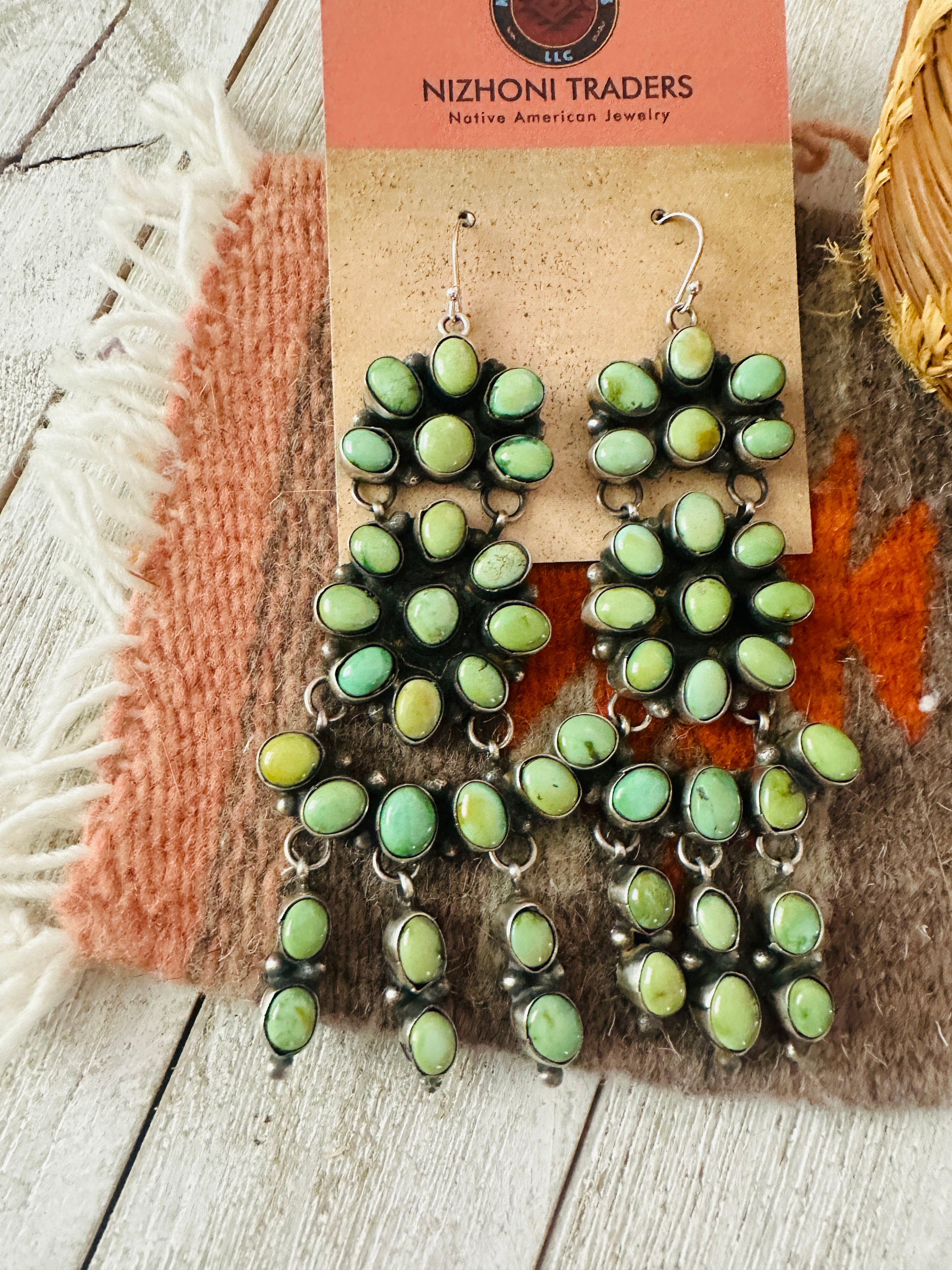 Handcrafted Carico Lake Turquoise & Sterling Silver Cluster Dangle Earrings by Ella Peter