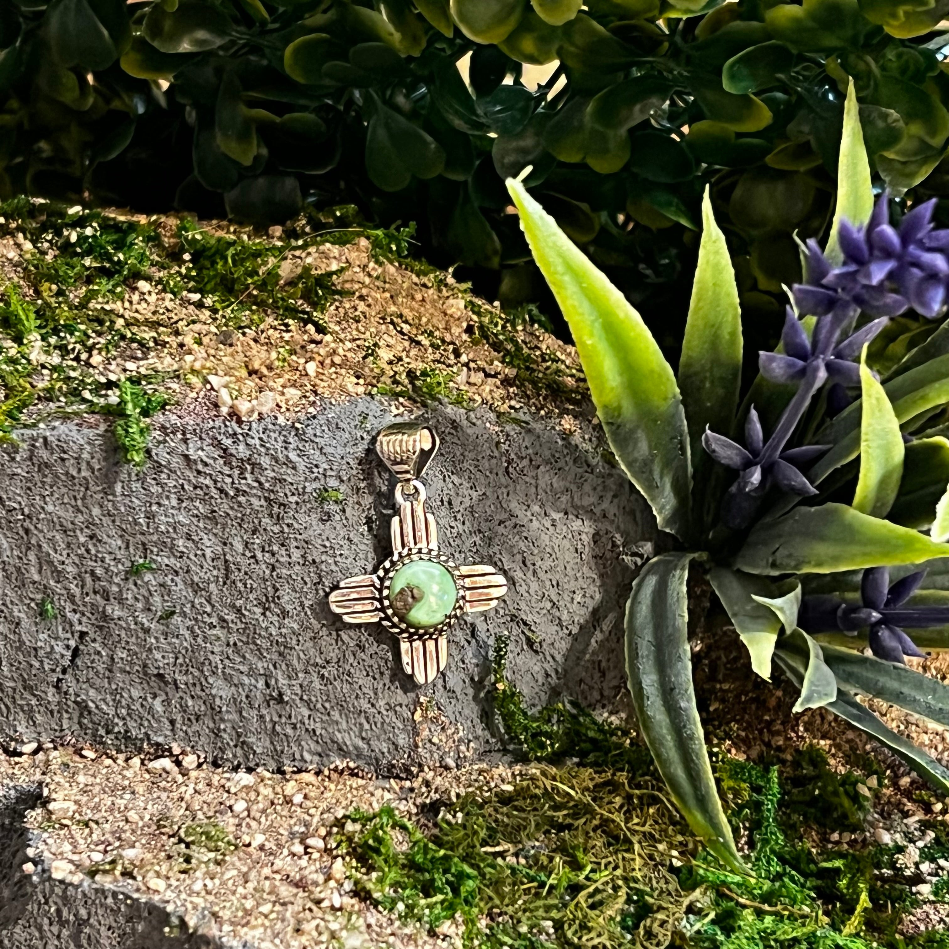 Handmade Sterling Silver & Palomino Turquoise Zia Pendant