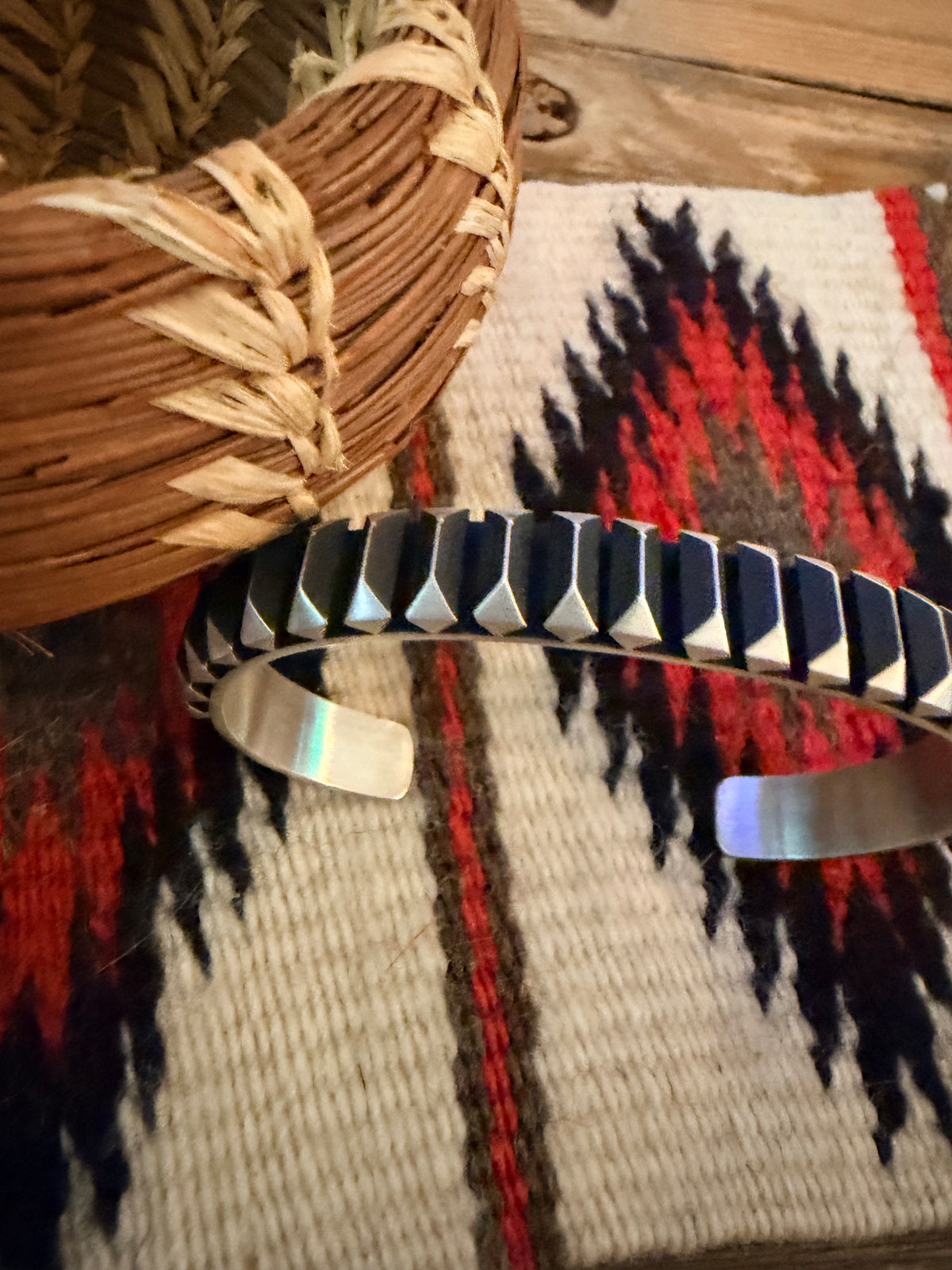 Hand Stamped Sterling Silver Cuff Bracelet by Leander Tahe