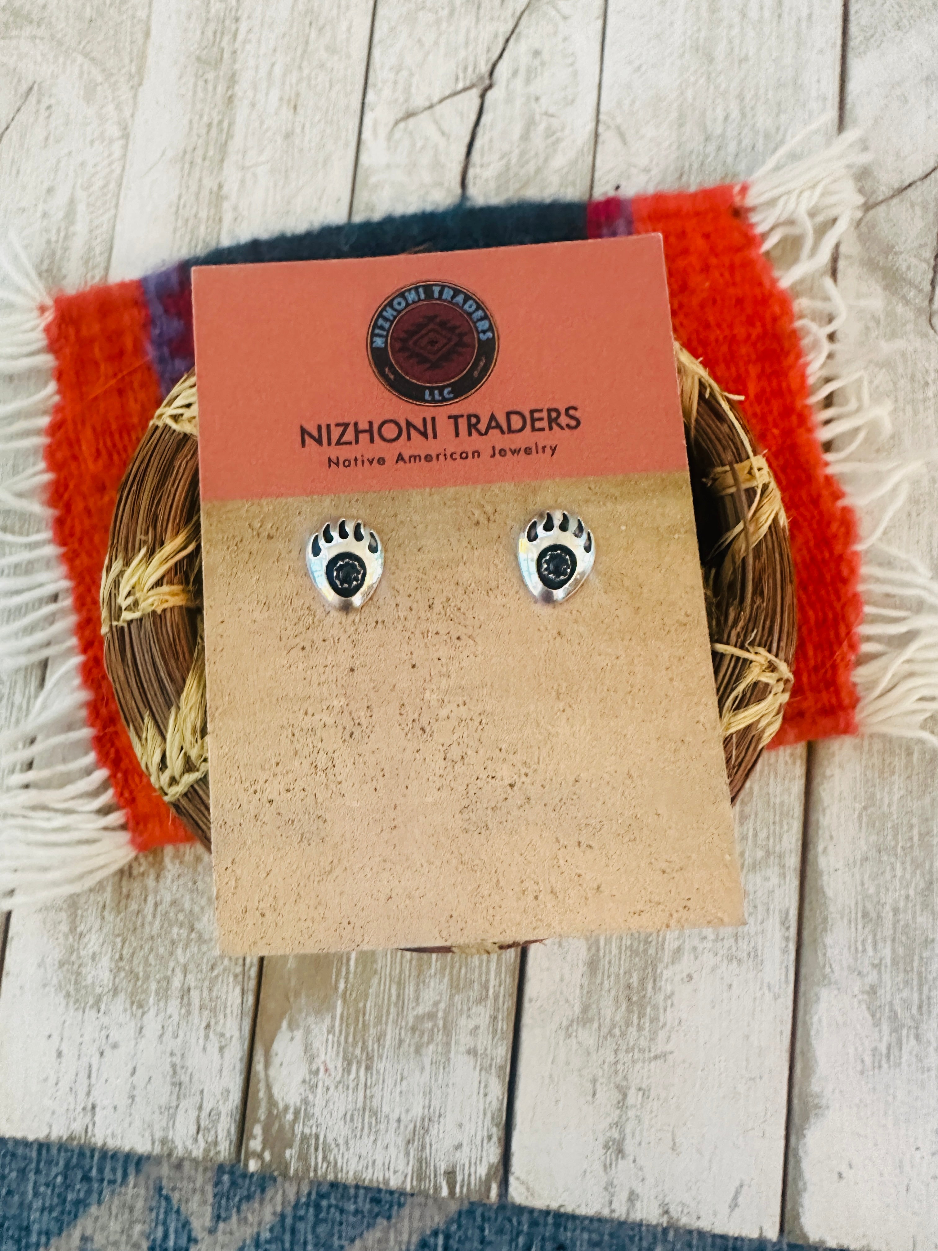 Handcrafted Onyx & Sterling Silver Bear Paw Stud Earrings