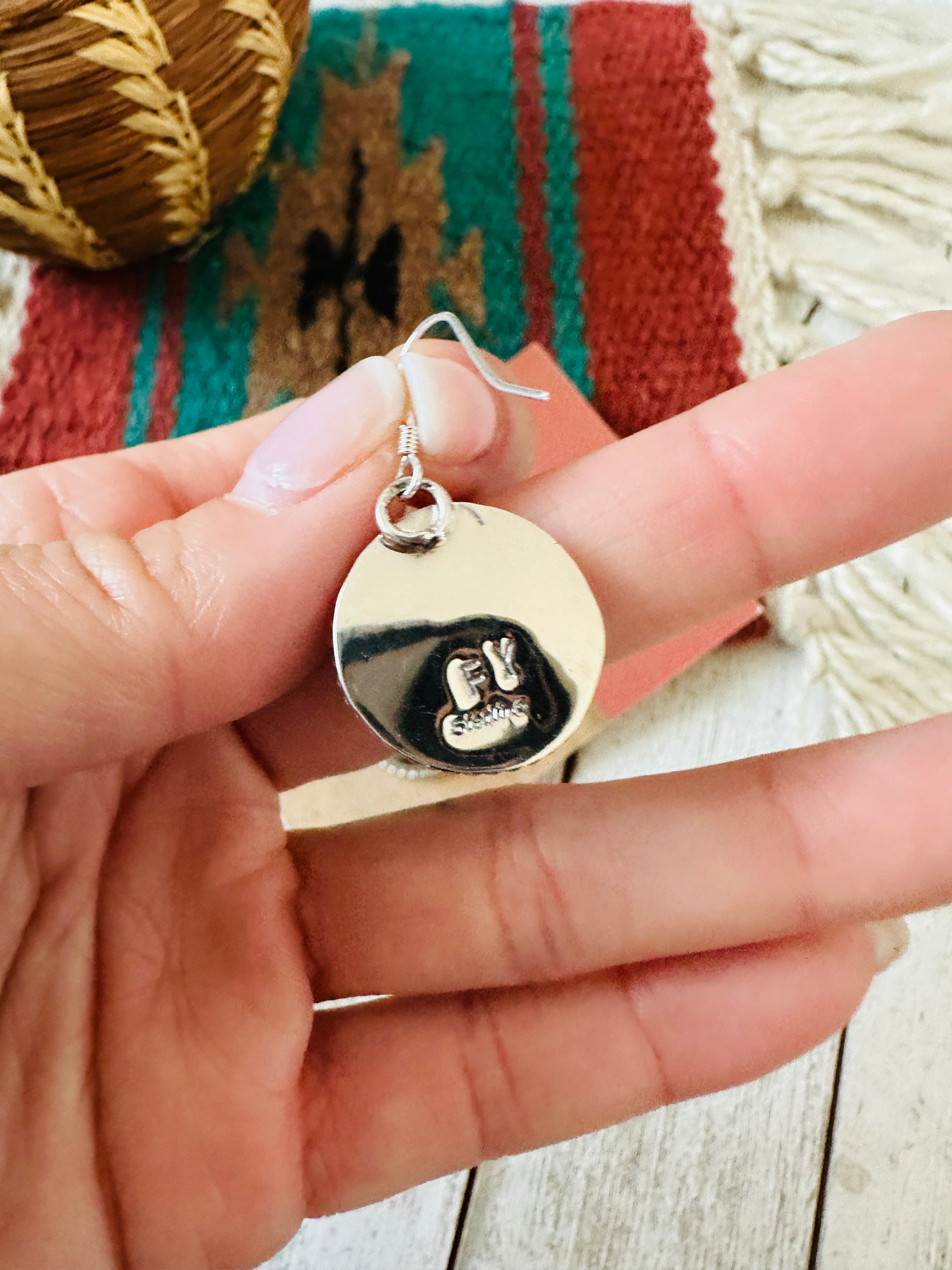 Navajo Turquoise & Sterling Silver Circle Dangle Earrings